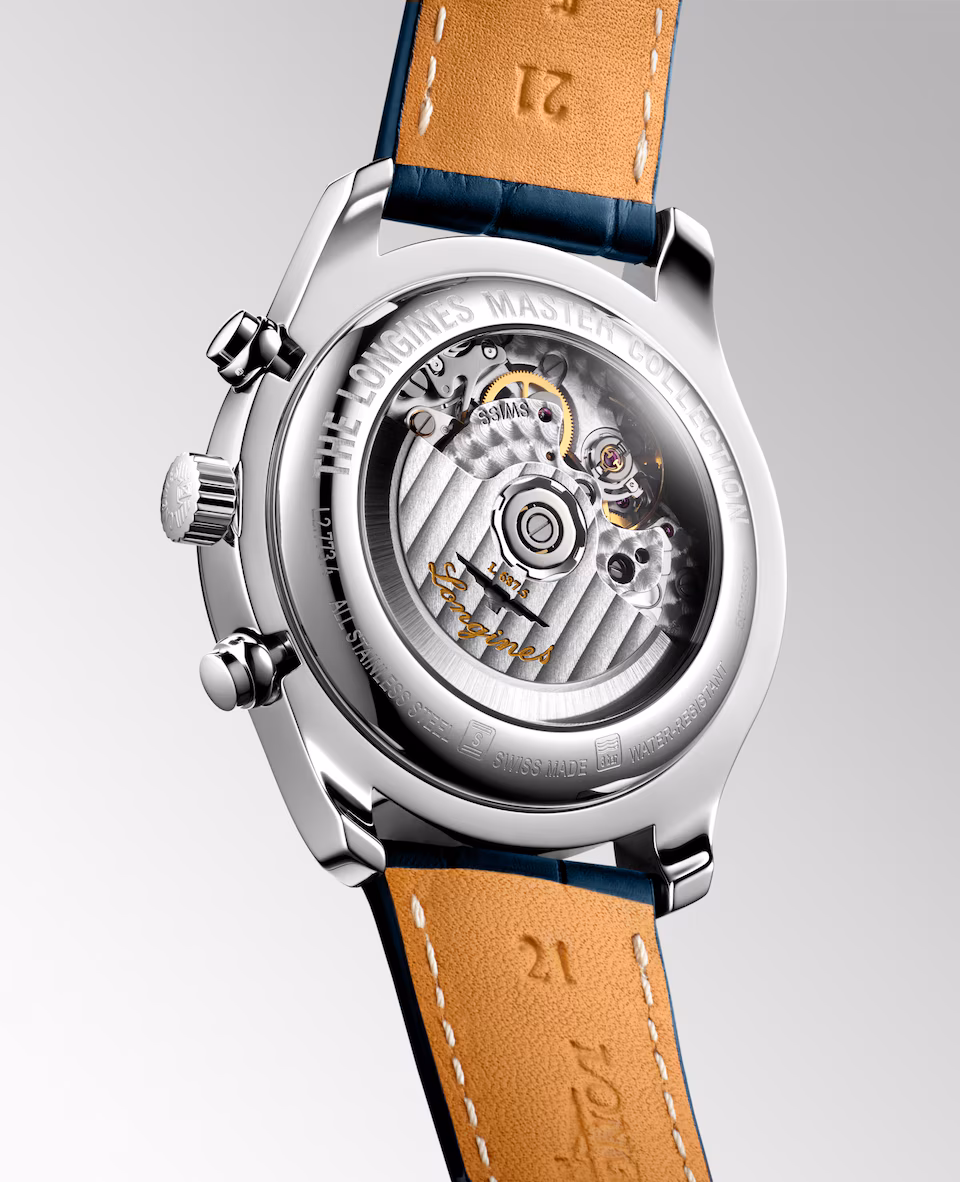 Longines Master Collection Chrono Mondphase Silber Lederband Herrenuhr L2.773.4.71.2