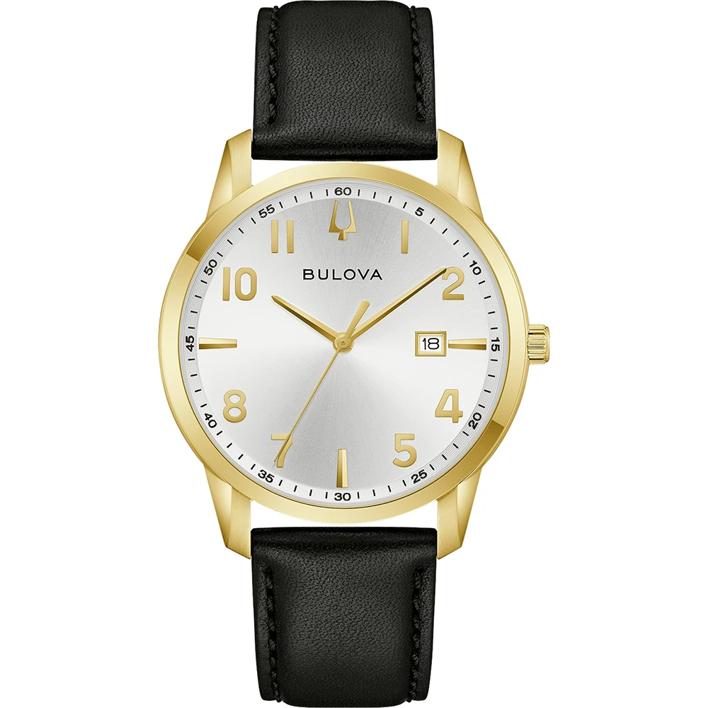 Bulova Classic Leder Weißes Zifferblatt, 40mm Herrenuhr 97B238