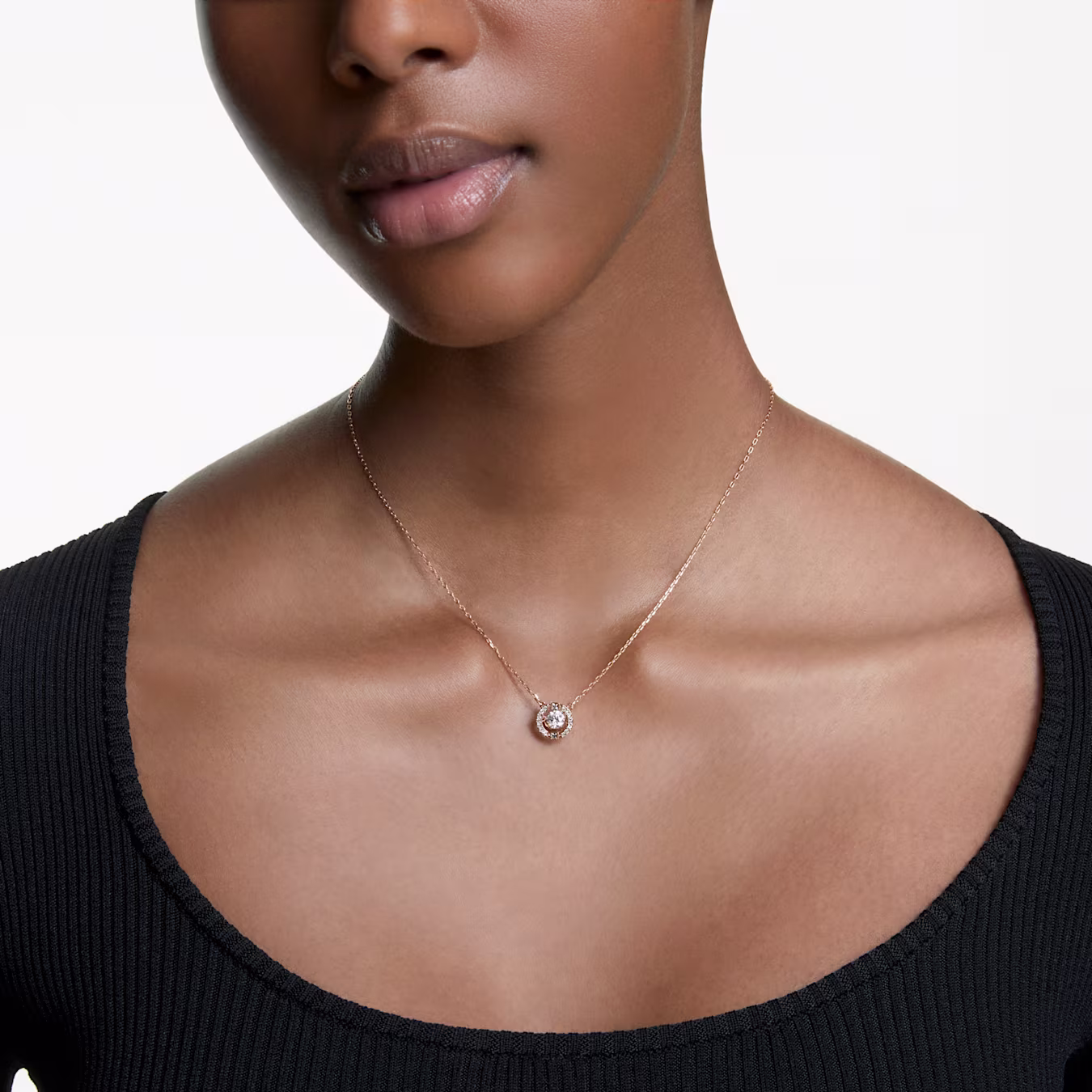 Swarovski  Una Halskette Rundschliff, Weiß, 18k rosévergoldet