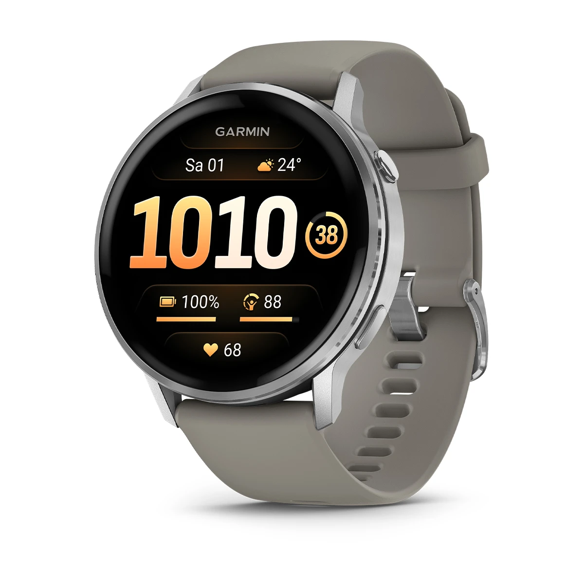 Garmin Venu® 4 - 45 mm Schwarz/Silber mit Schnellwechsel-Silikon-Armband 22 mm Grau Unisexuhr 010-03014-01