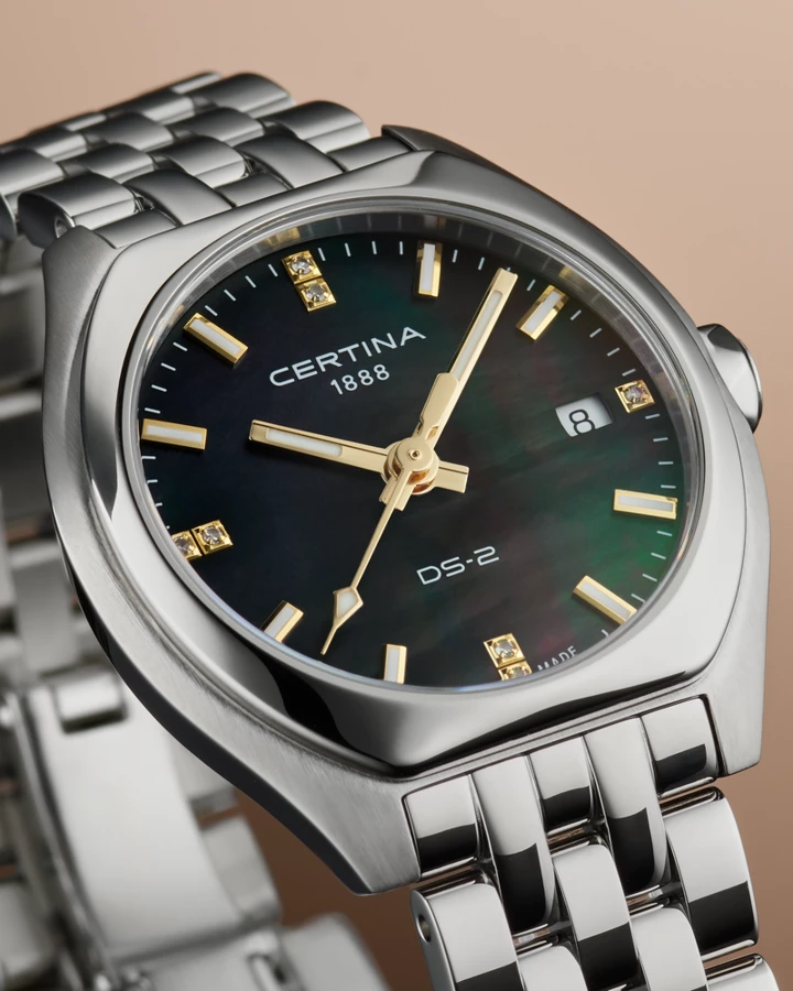 Certina DS-2 Lady Quarz, Edelstahl Perlmutt, Schwarz Damenuhr C049.210.11.126.01