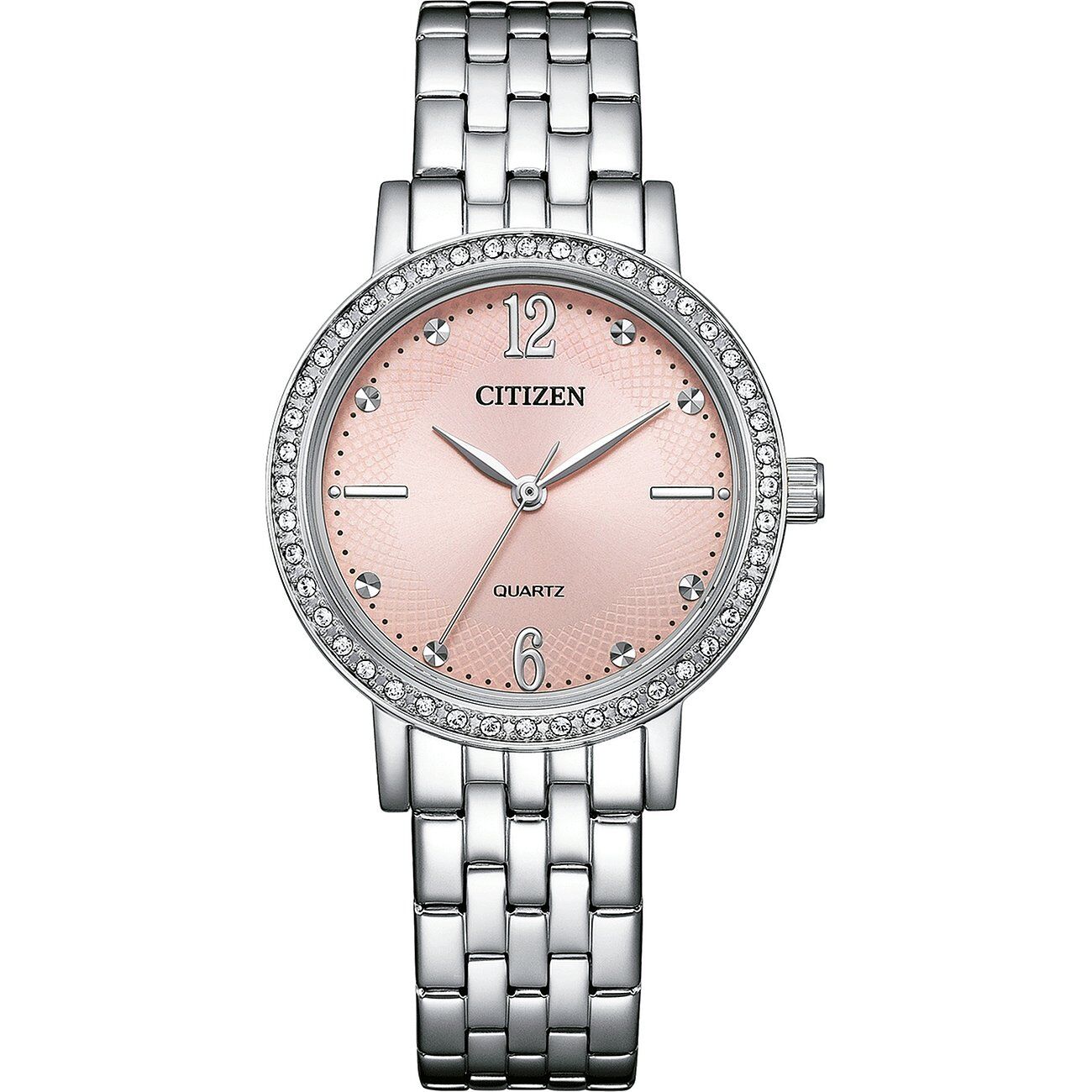 Citizen Analog Quart, Pink Dial with 8 Diamonds Ladies' Watch EL3100-55W