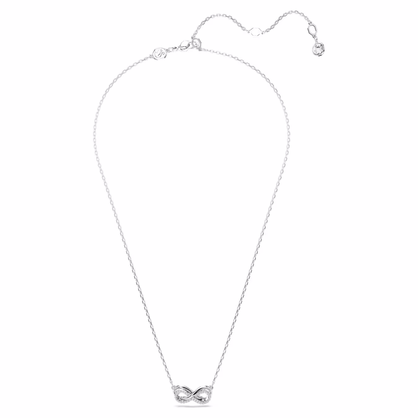 Swarovski Hyperbola pendant, pavé, infinity, white, rhodium-plated