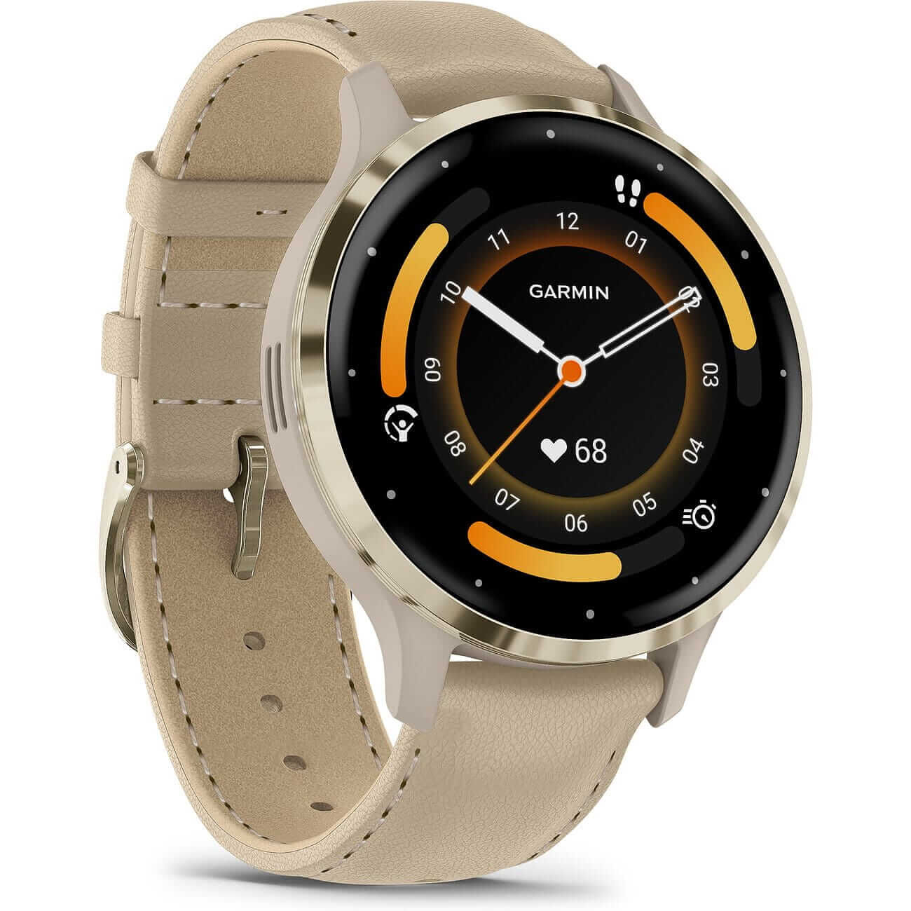 Garmin Venu 3S French Gray/Softgold mit Leder-Armband und Silikonband 010-02785-55