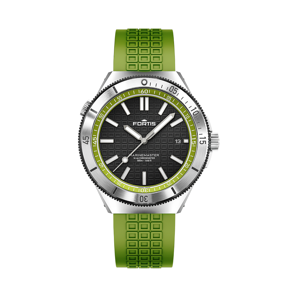 F8120019_M44_WoodpeckerGreen_HorizonStrap_Front-featured Fortis Marinemaster M-44 Woodpecker Green Men's Watch F8120019