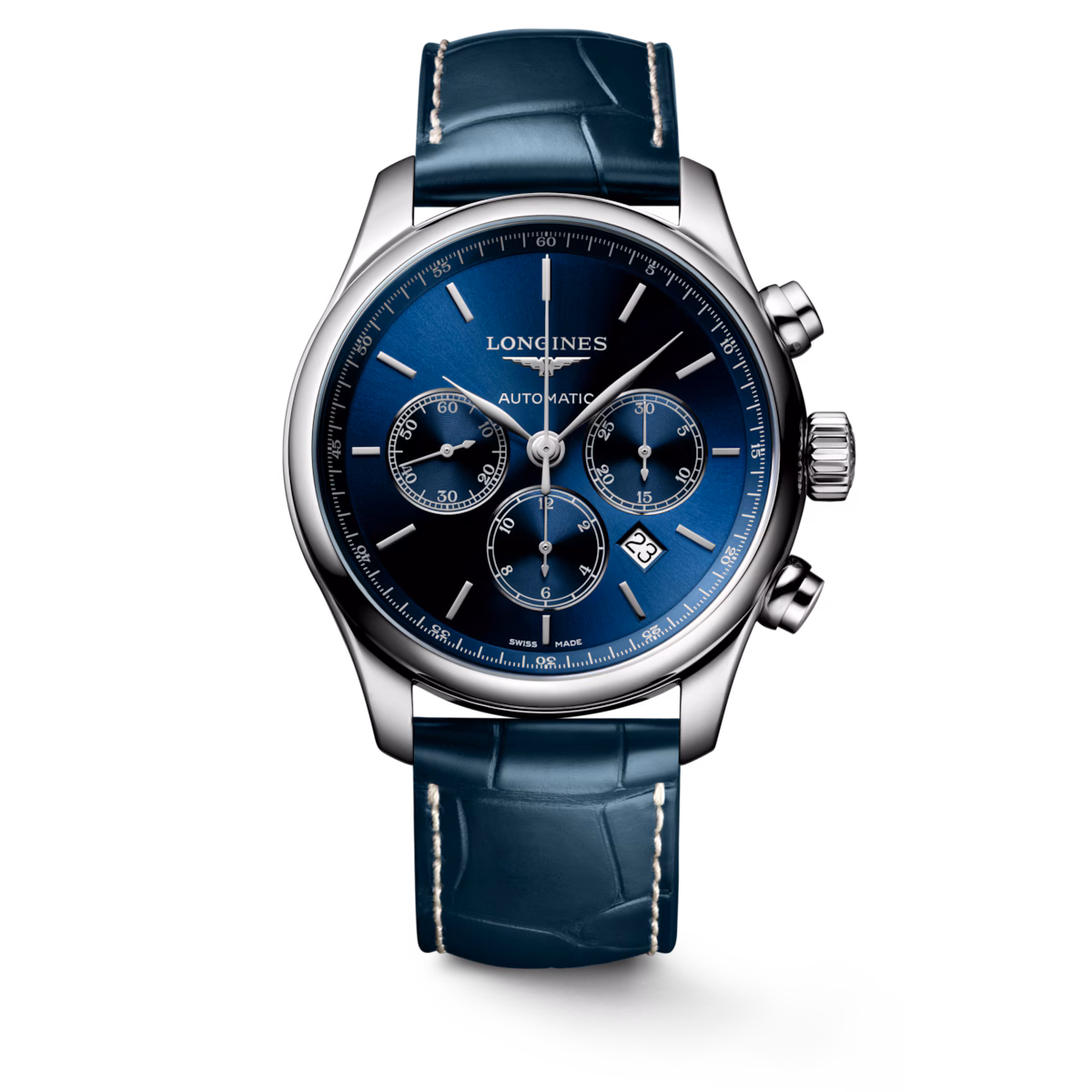 Longines Master Collection Chronograph Blau Lederband Herrenuhr L2.859.4.92.0