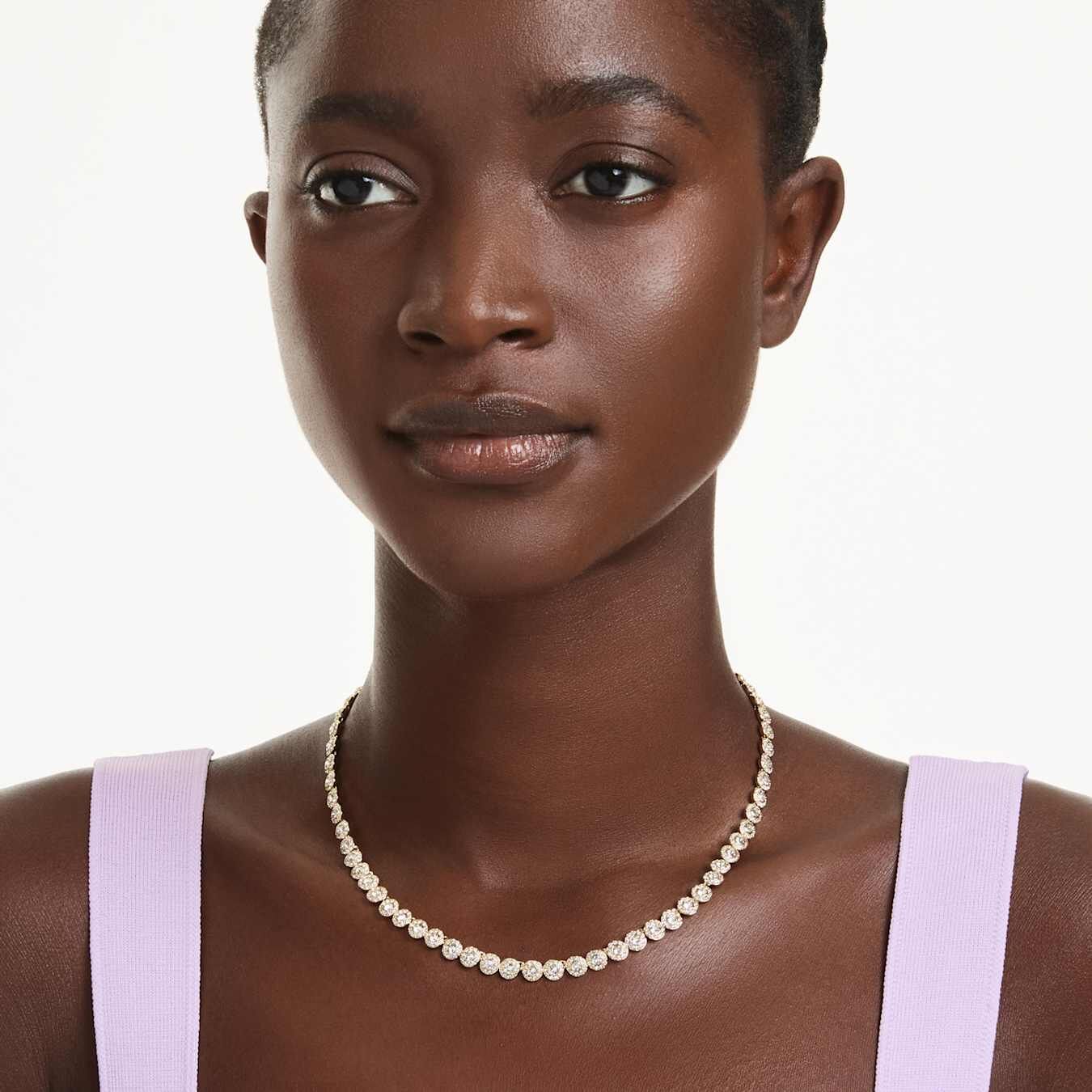 Swarovski Una Angelic necklace, round cut, small, white, gold alloy layer