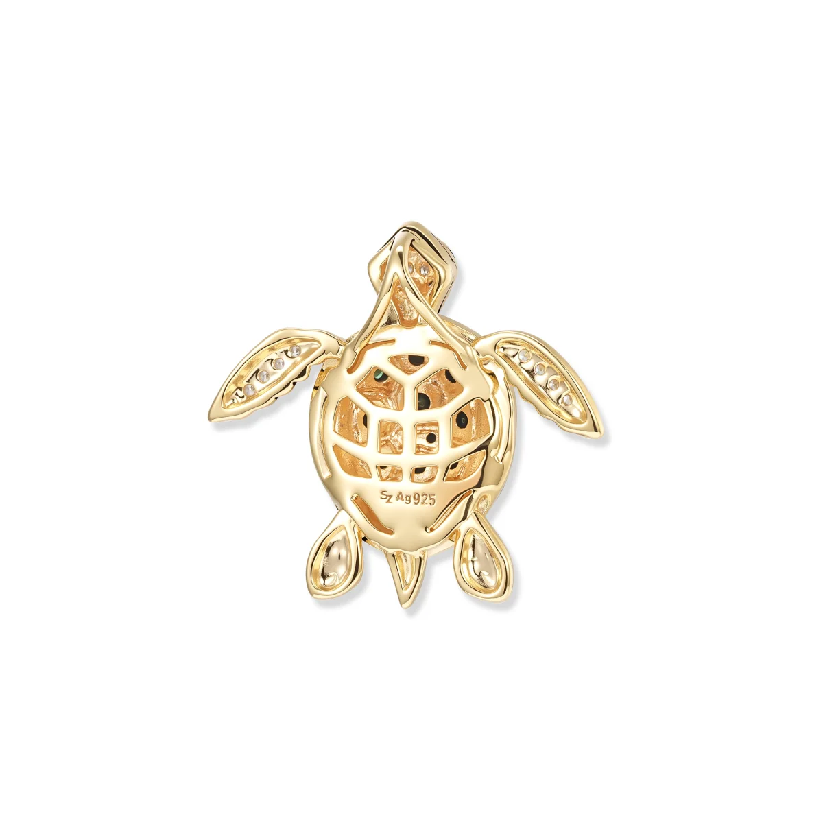 At the time, Felina Jade turtle pendant, bright green cubic zirconia, 925 sterling silver with 18K yellow gold plating