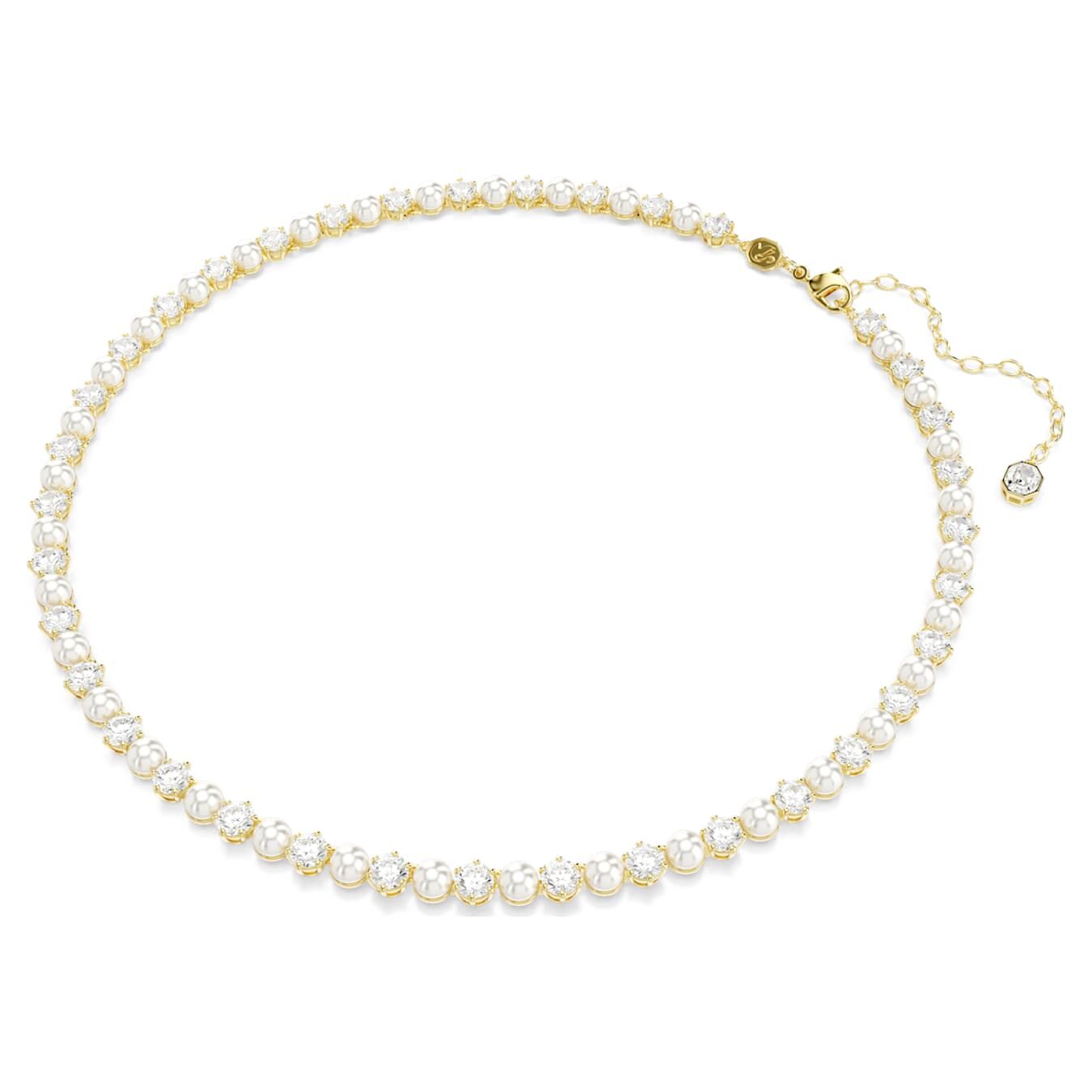 Swarovski Matrix Tennis Necklace Crystal Bead, Round Cut, White, Gold Alloy Layer