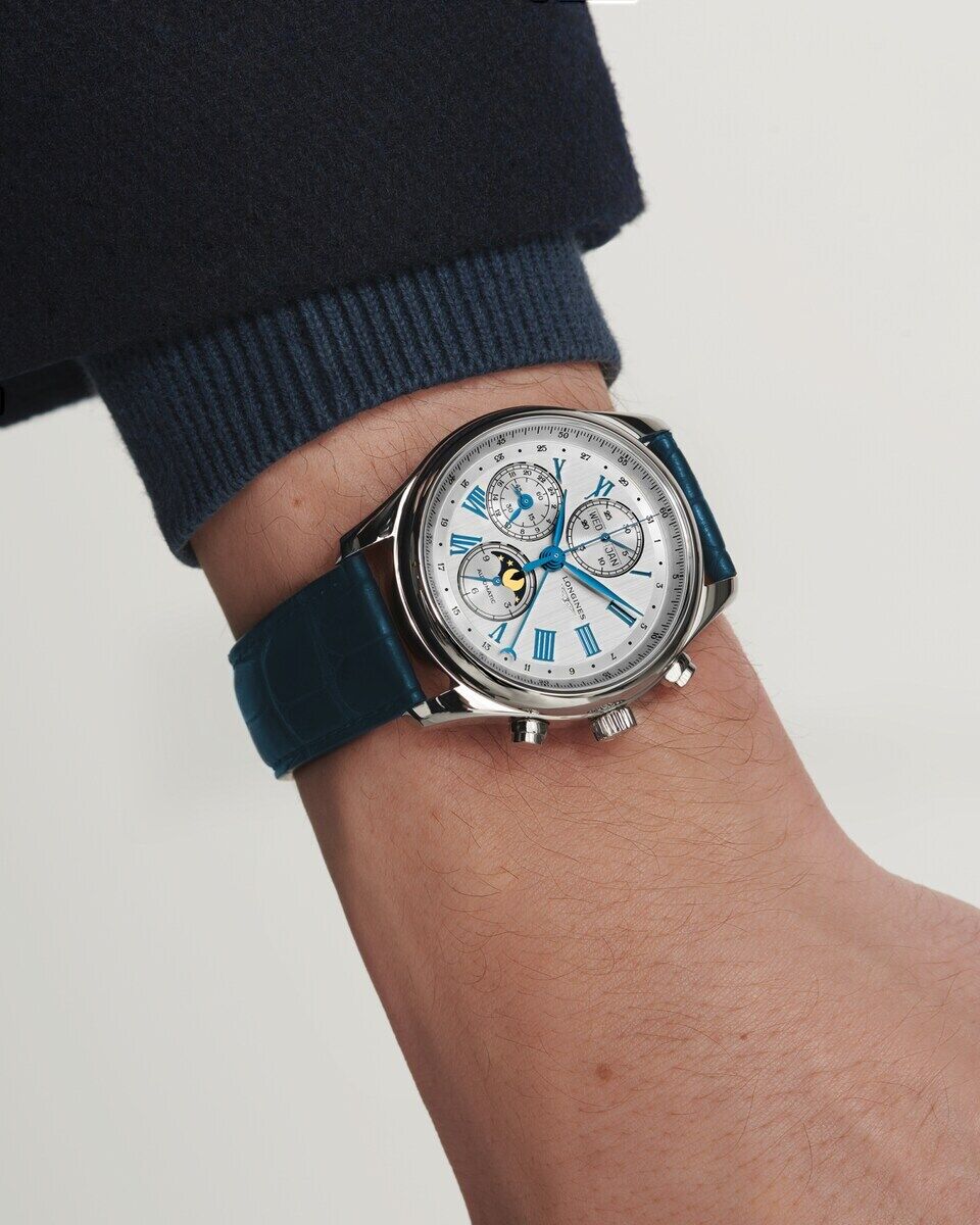 Longines Master Collection Chrono Mondphase Silber Lederband Herrenuhr L2.773.4.71.2