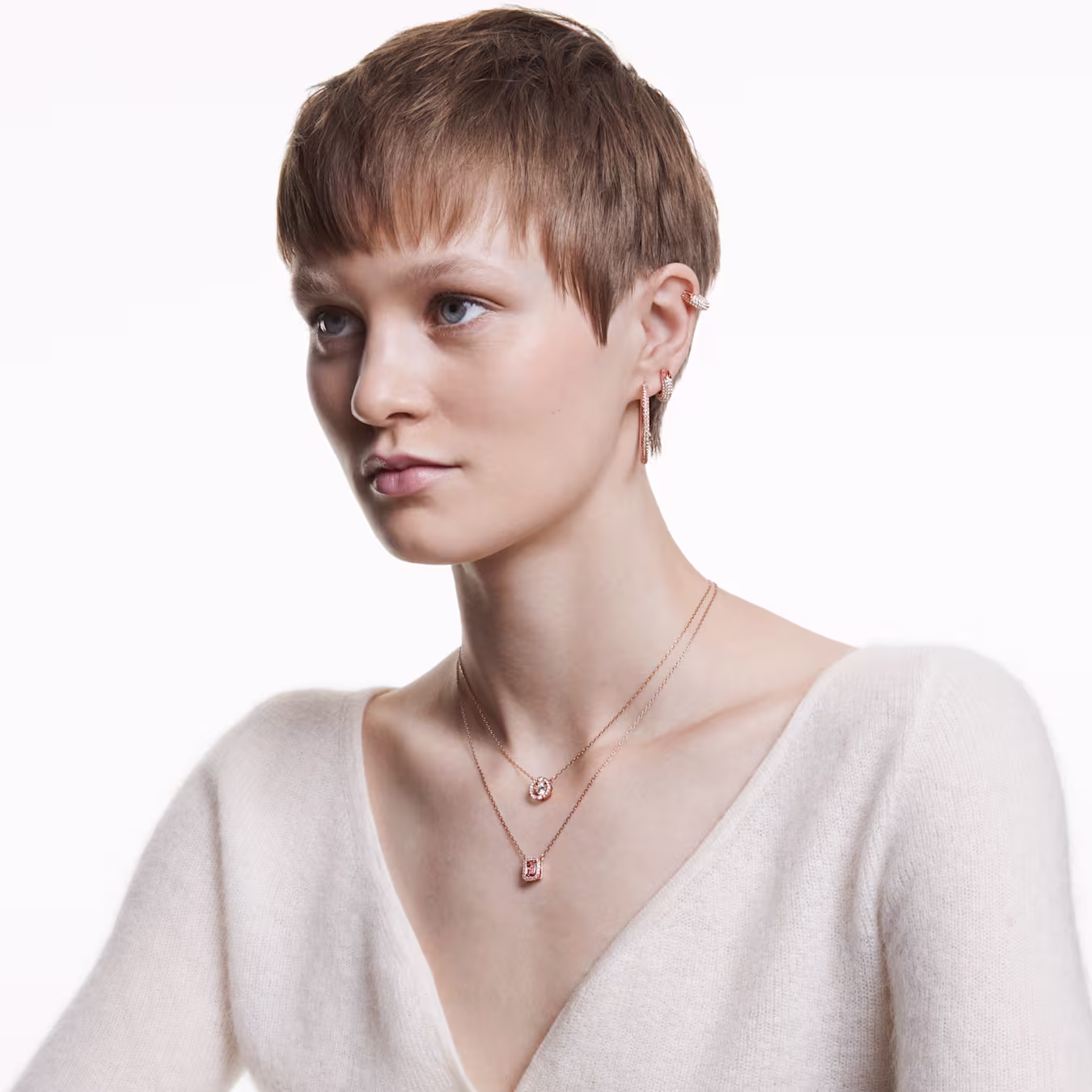 Swarovski  Una Halskette Rundschliff, Weiß, 18k rosévergoldet