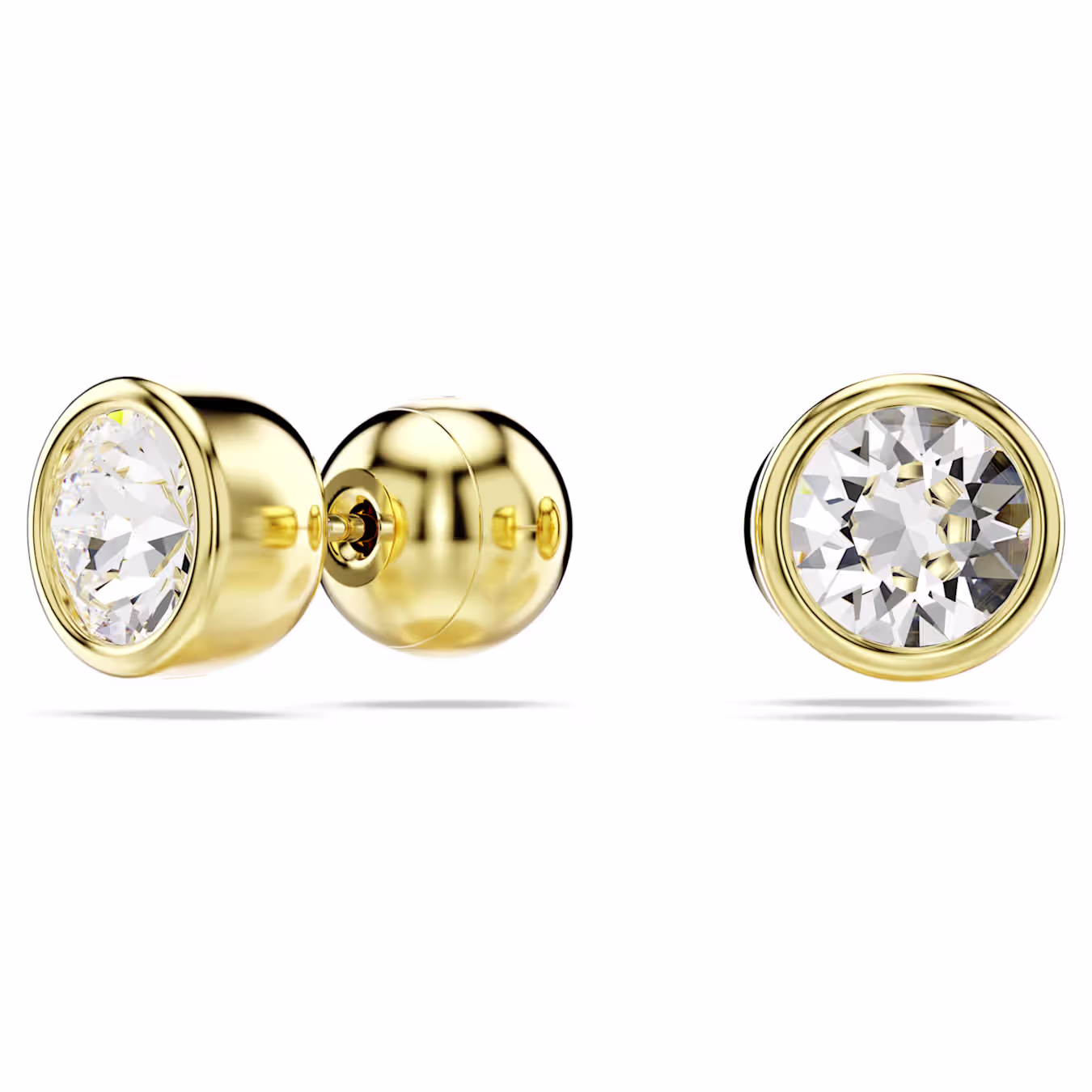 Swarovski Imber stud earrings, round cut, white, 18k gold plated