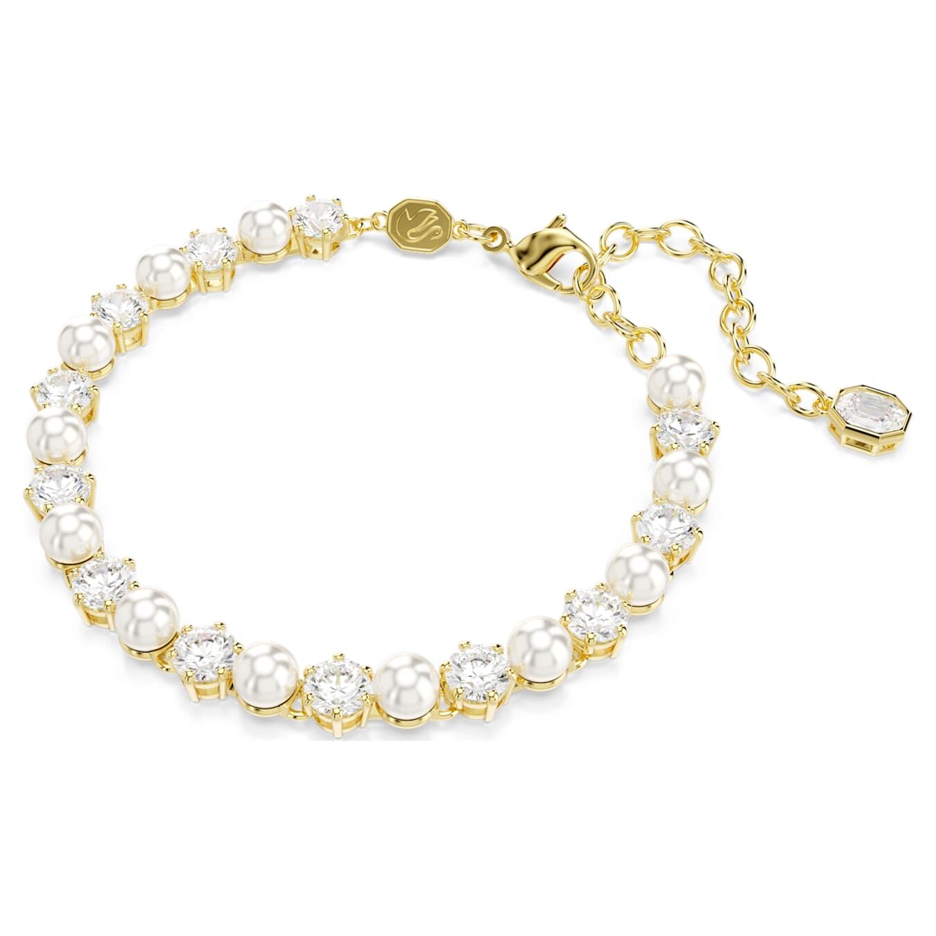 Swarovski Matrix Tennis Bracelet Crystal Bead, Round Cut, White, Gold Alloy Layer