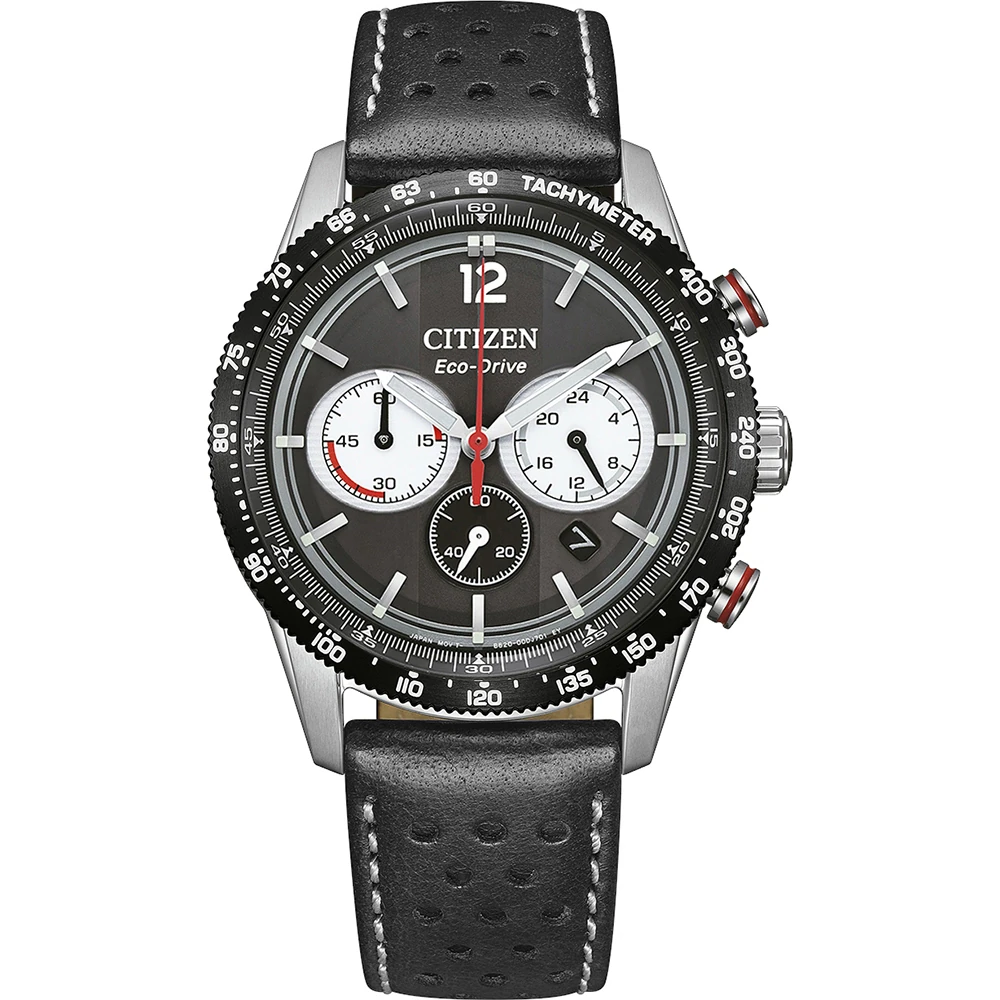 Citizen Eco-Drive Racing Chronograph, Leder schwarz, 39.9mm Herrenuhr CA4717-06E