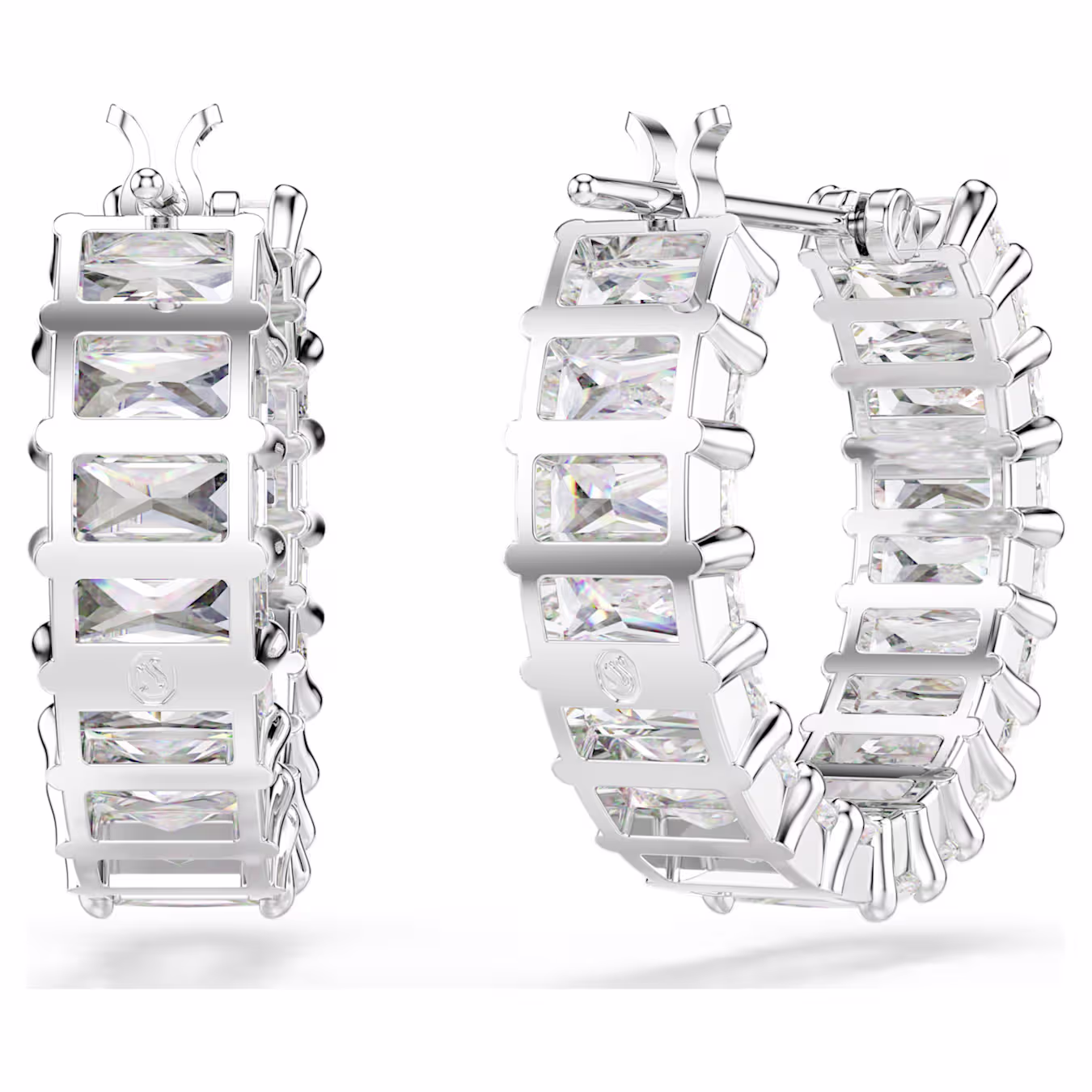Swarovski Matrix Hoop Earrings Baguette Cut, White, Rhodium Plated