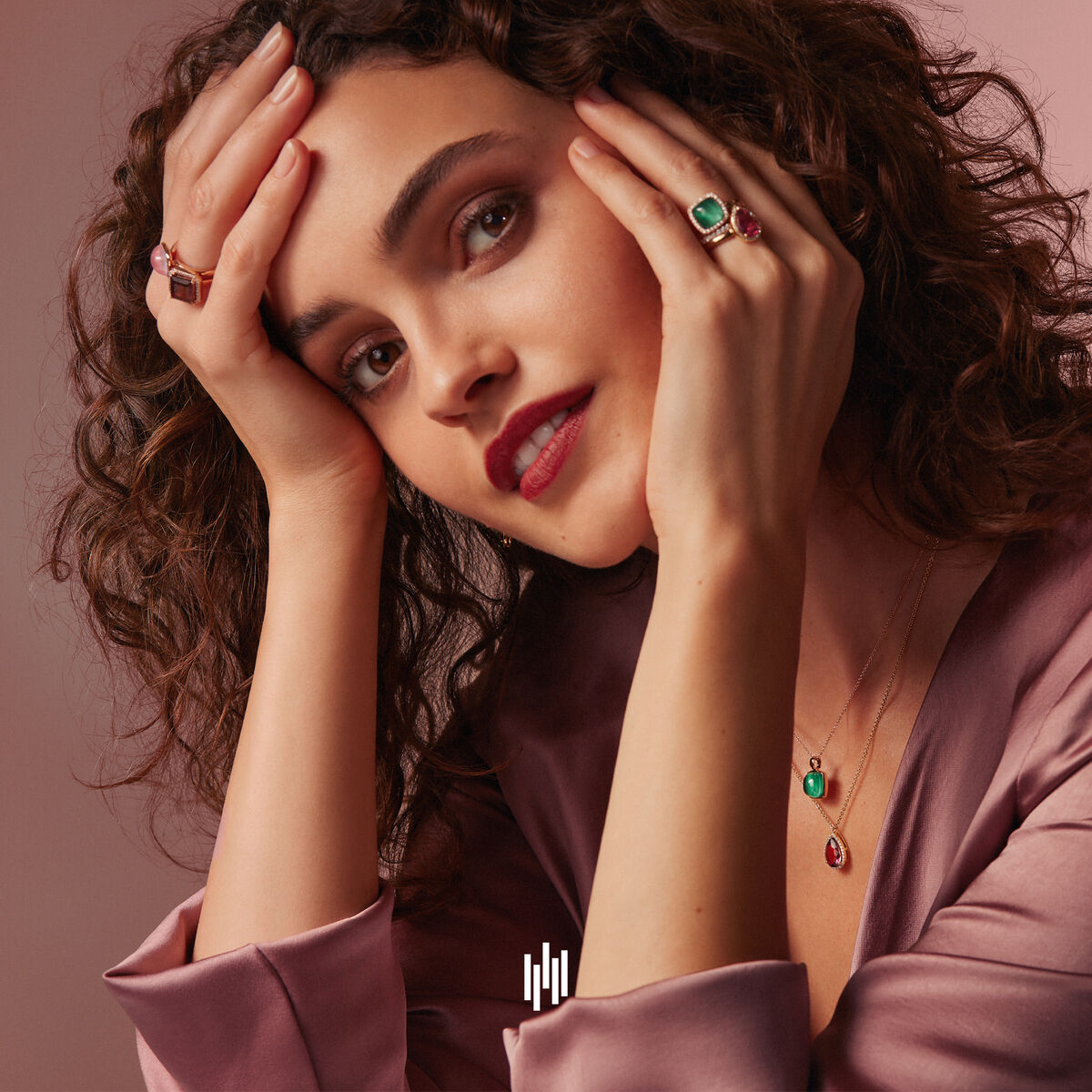 One More Pantelleria Damen Anhänger in 18 Karat Roségold gefasst mit Bergkristall auf Malachit 052797ND