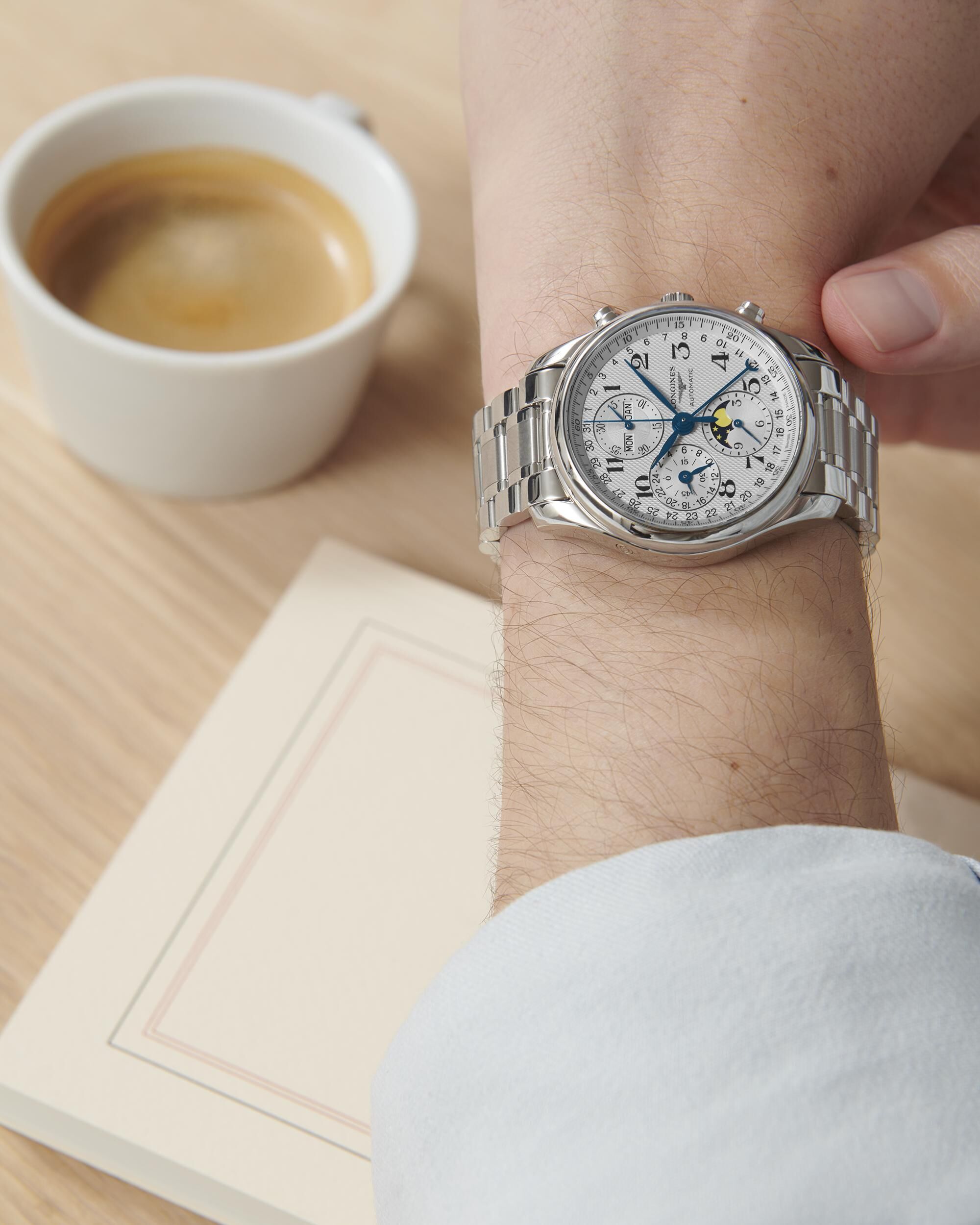 Longines Master Collection Chrono Mondphase Silber Edelstahlband Herrenuhr L2.673.4.78.6
