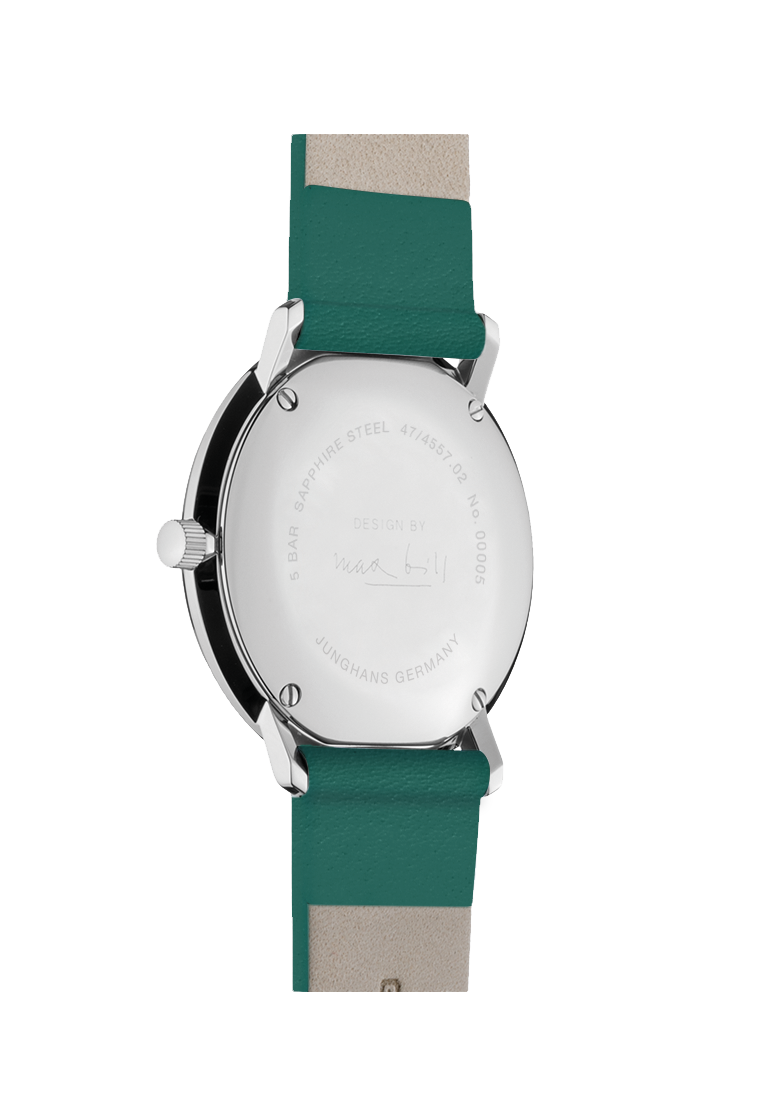 Junghans max bill Damen grünes Lederband Damenuhr 47/4557.02