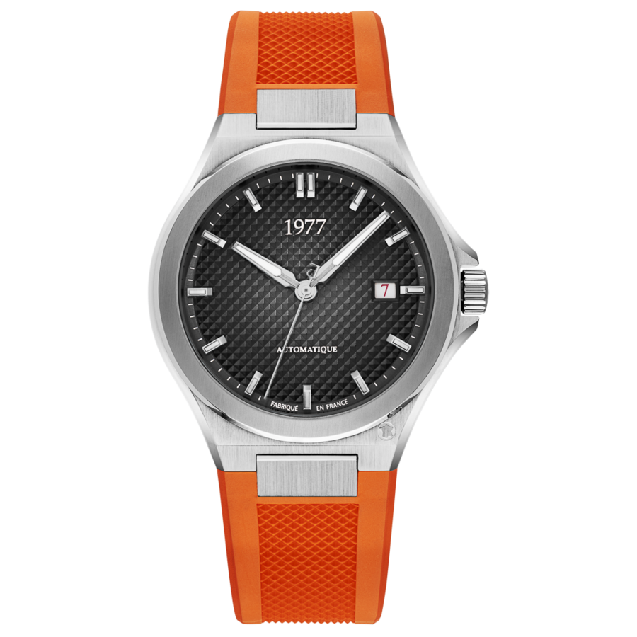 1977 ARSENE Automatique, 41 MM, Cadran Noir, Bracelet Caoutchouc FKM Orange Men's Watch 1977P02138