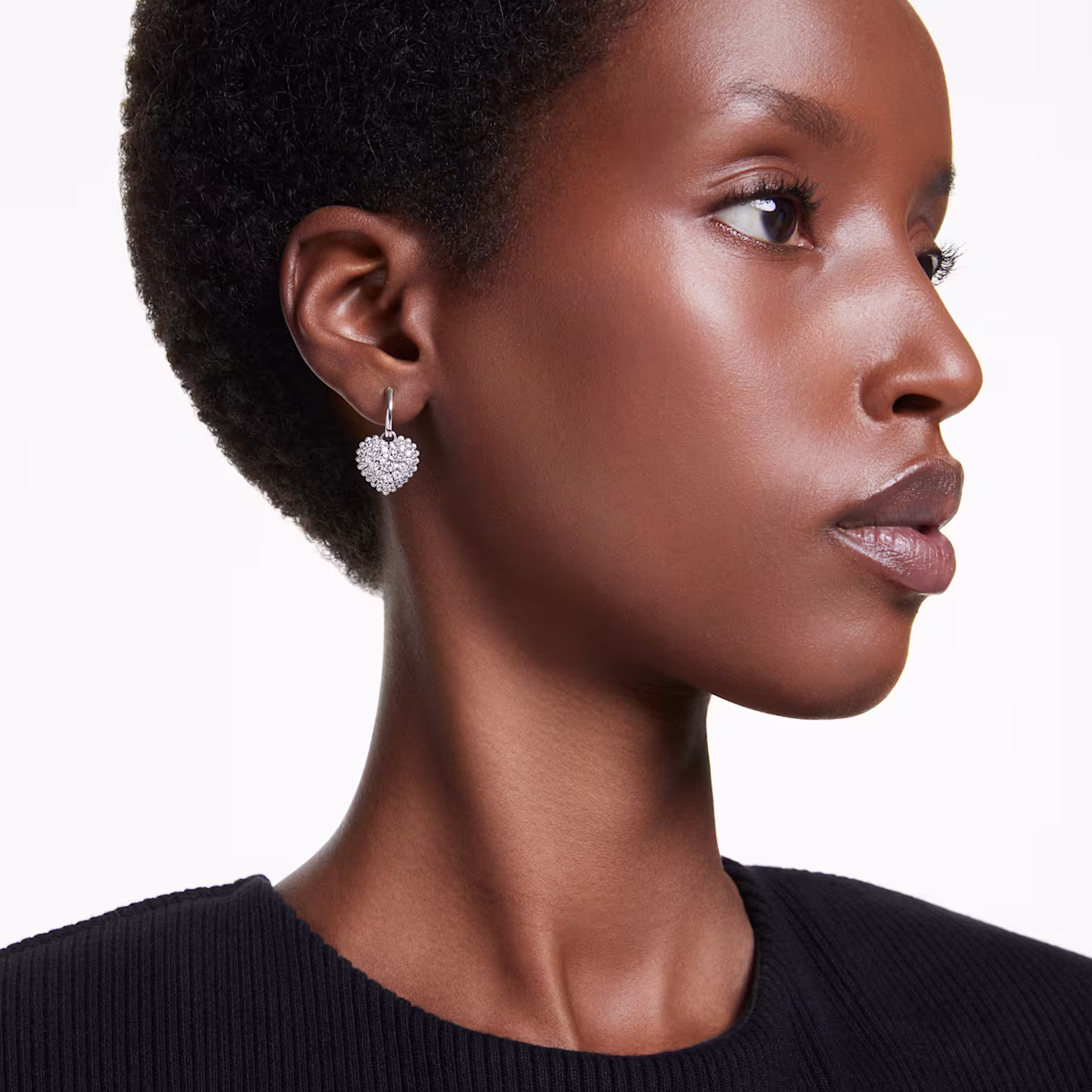 Swarovski Idyllia Drop Earrings Crystal Pearl, Heart, White, Rhodium Plated