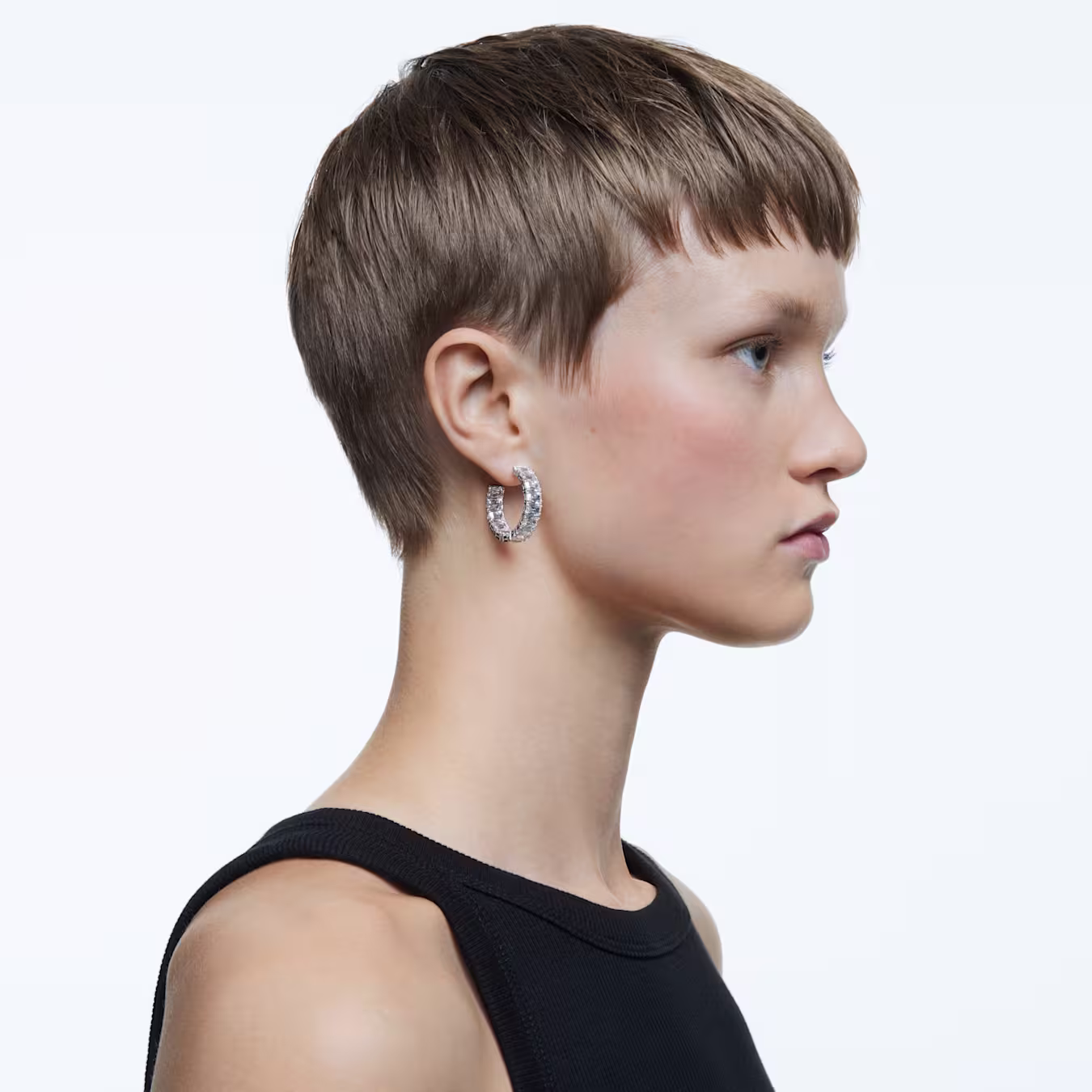 Swarovski Matrix hoop earrings, octagon cut, white, rhodium-plated