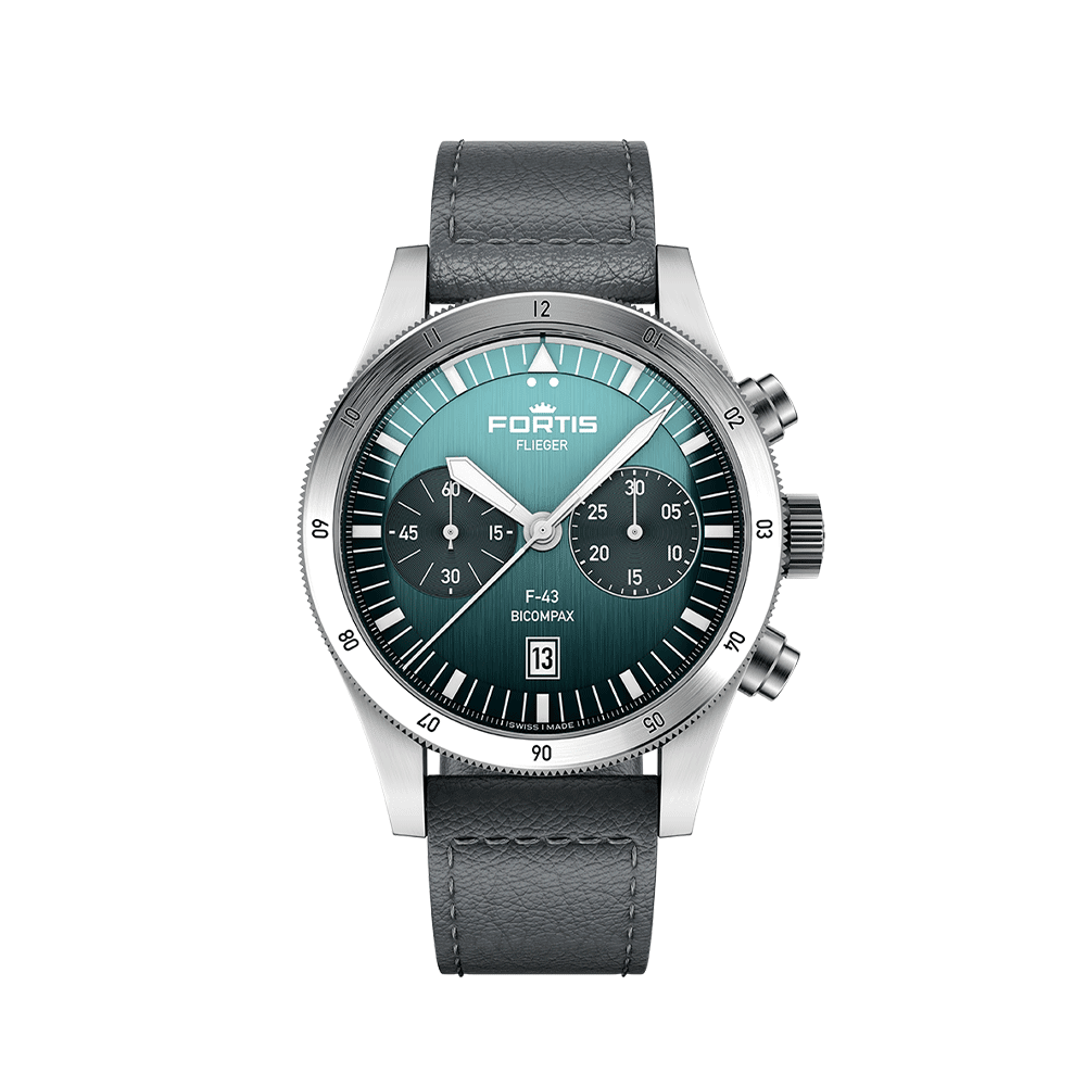 Fortis FLIEGER F-43 Bicompax Petrol Herrenuhr F4240009