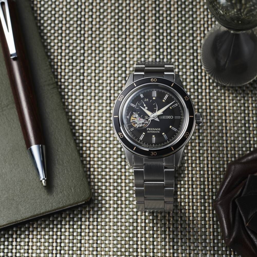 Uhr-Herren-Uhrwerk-Automatik-Presage-style60-Herz-offen-Schwarz Seiko Herrenuhr Presage Automatik SSA425J1