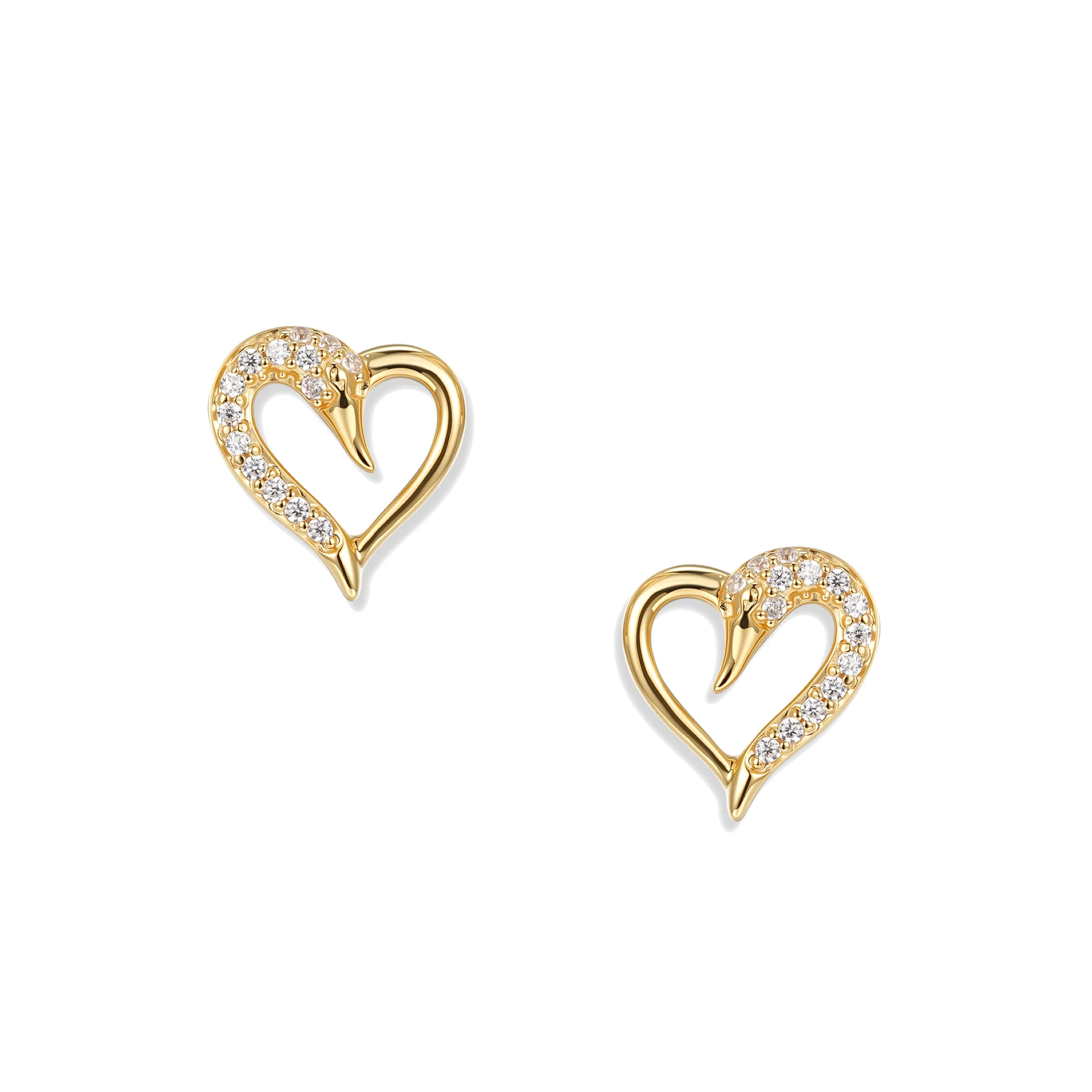Seinerzeit Ohrringe Crystal Schwan Herz Ohrringe 18K vergoldet, Zirkonia