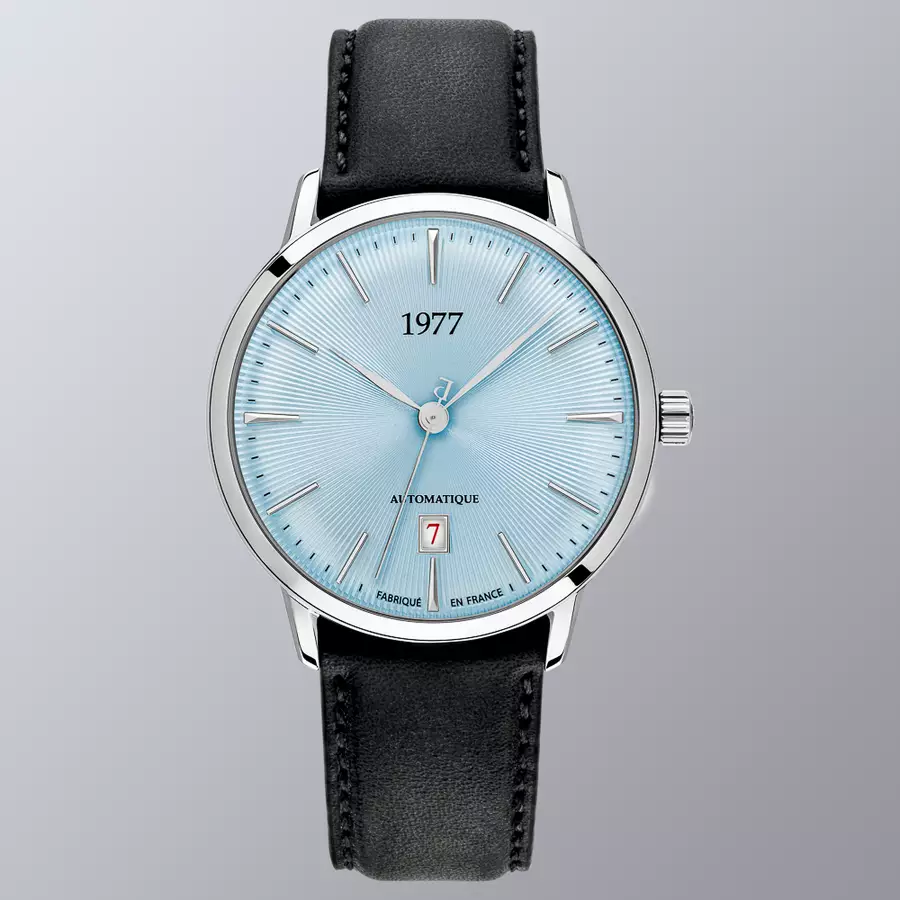 1977 EDMOND Automatique, 40 MM, Cadran Bleu Glacier, Bracelet Cuir Noir Men's Watch 1977P01163