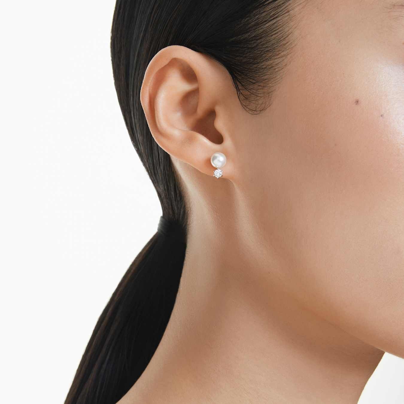 Swarovski  Matrix Ohrstecker Kristallperle, Rundschliff, Weiß, Rhodiniert