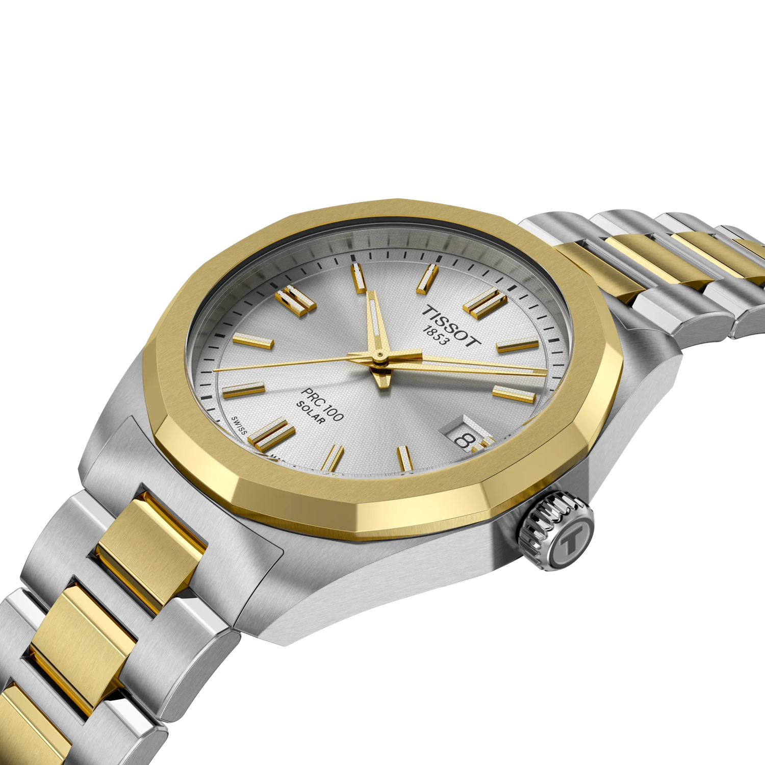 Tissot PRC 100 Solar 39mm, bicolor, stainless steel bracelet men's watch T151.422.22.031.00