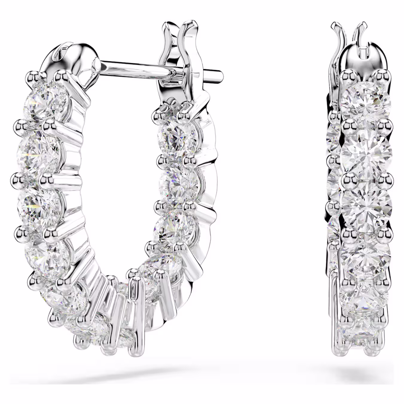 Swarovski Matrix Vittore hoop earrings, round cut, white, rhodium-plated