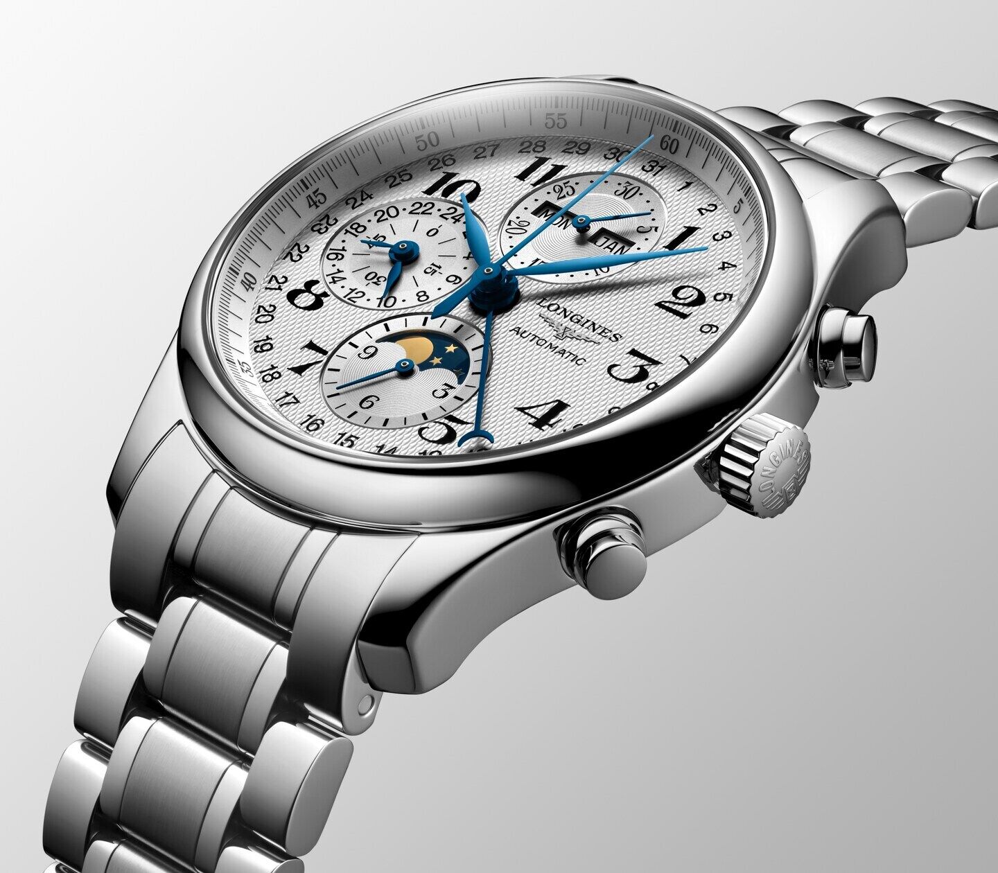 Longines Master Collection Chrono Mondphase Edelstahlband Herrenuhr L2.773.4.78.6