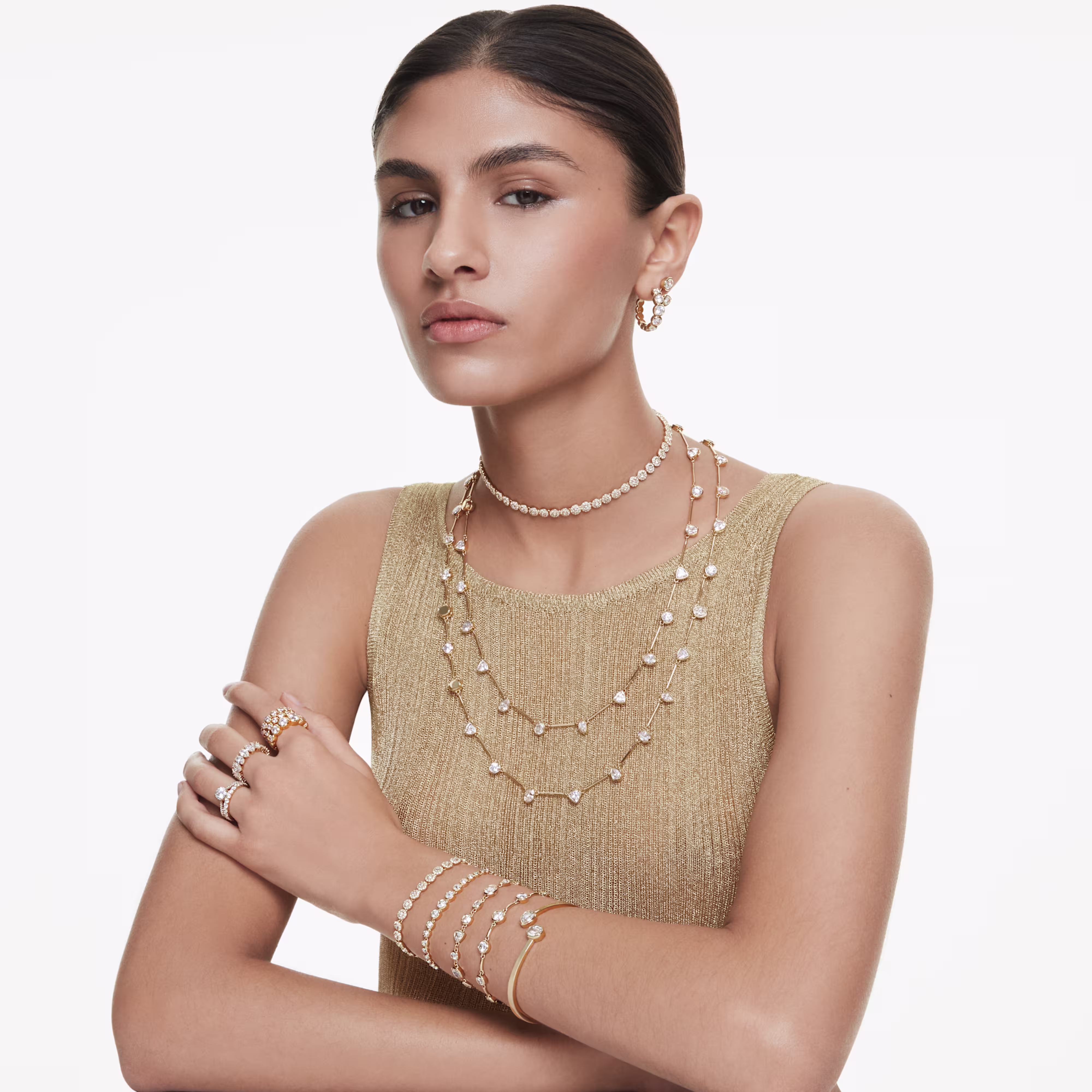 Swarovski Una Angelic Set, necklace and bracelet, gold alloy layer