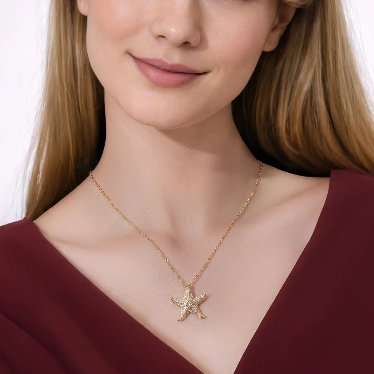 At the time, Svenja Crystal Starfish Pendant, White Zirconia, 18k gold plated, 2.4x2.4 cm