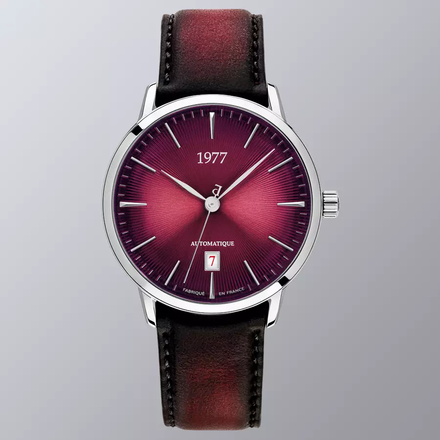 1977 EDMOND Automatique, 40 MM, Cadran Lie-de-vin, Bracelet Cuir Lie-de-vin Men's Watch 1977P01155