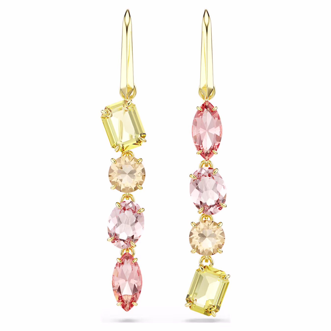 Swarovski  Gema Drop-Ohrhänger Asymmetrisches Design, Verschiedene Schliffe, Rosa, Goldlegierungsschicht