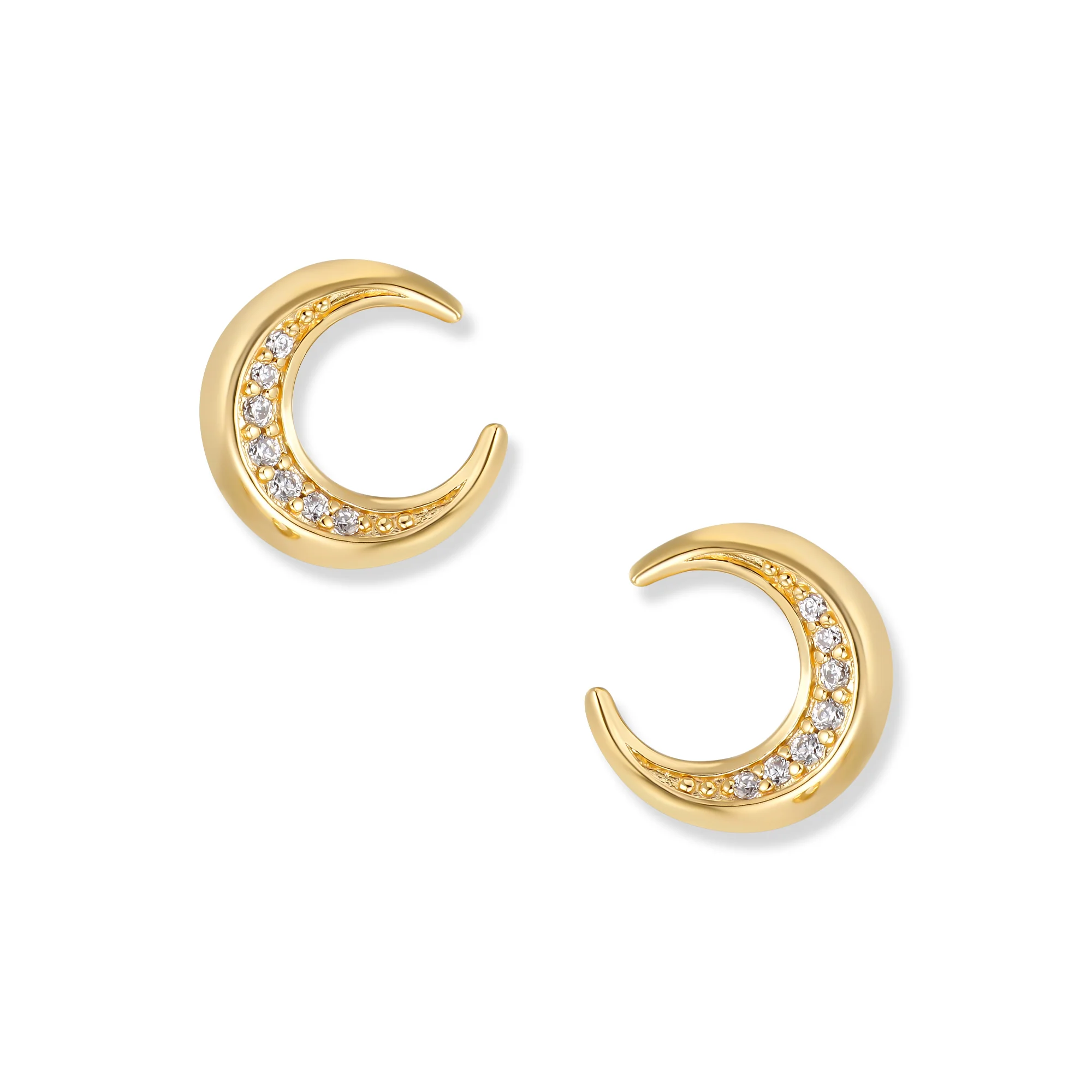 Seinerzeit Stecker Muna Gold Mond Ohrringe aus 925 Sterling Silber, 18K vergoldet und mit weißen Zirkonia