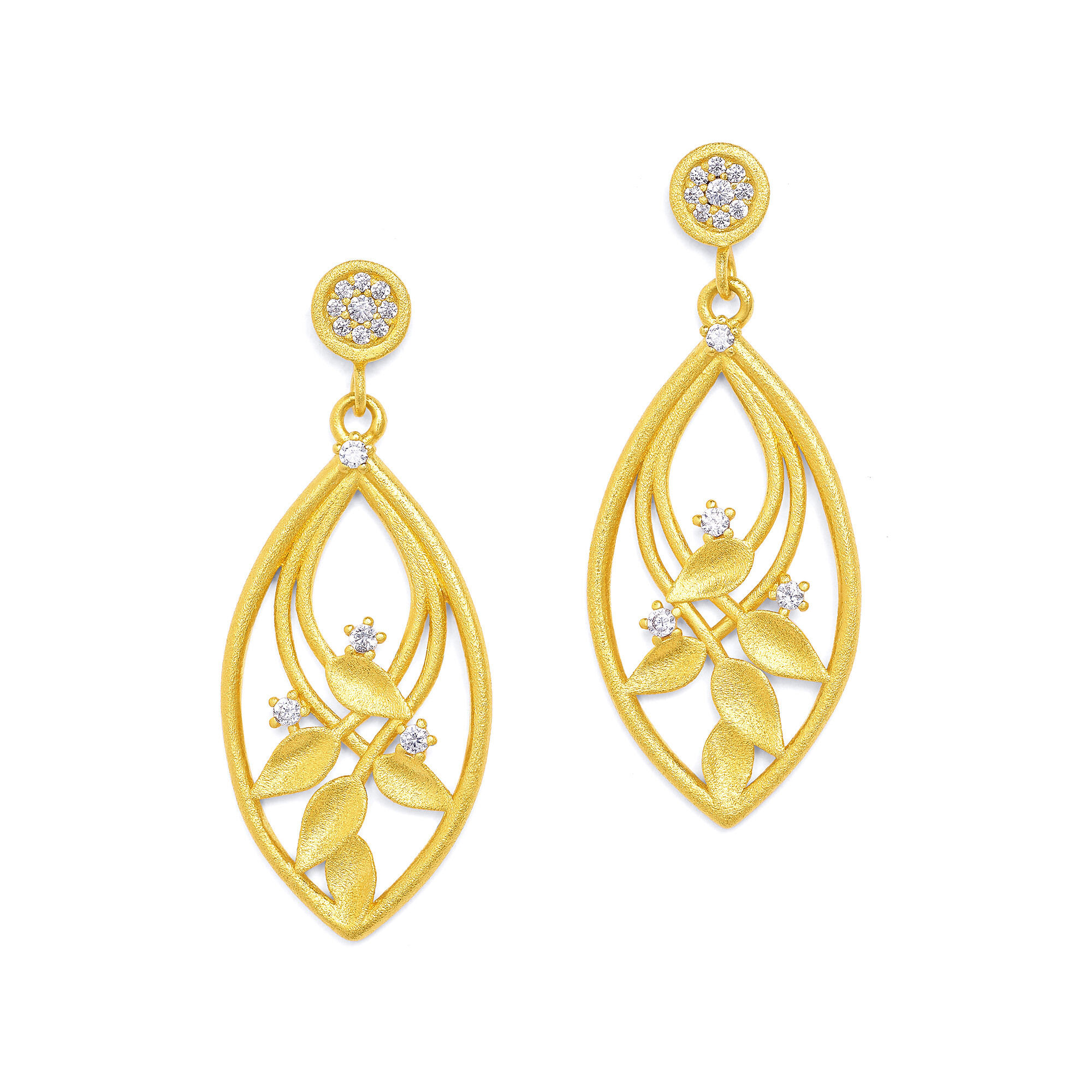 Bernd Wolf Ohrringe Driluni Designlinie Leaves, Zirkonia, 24-Karat-goldplattiert