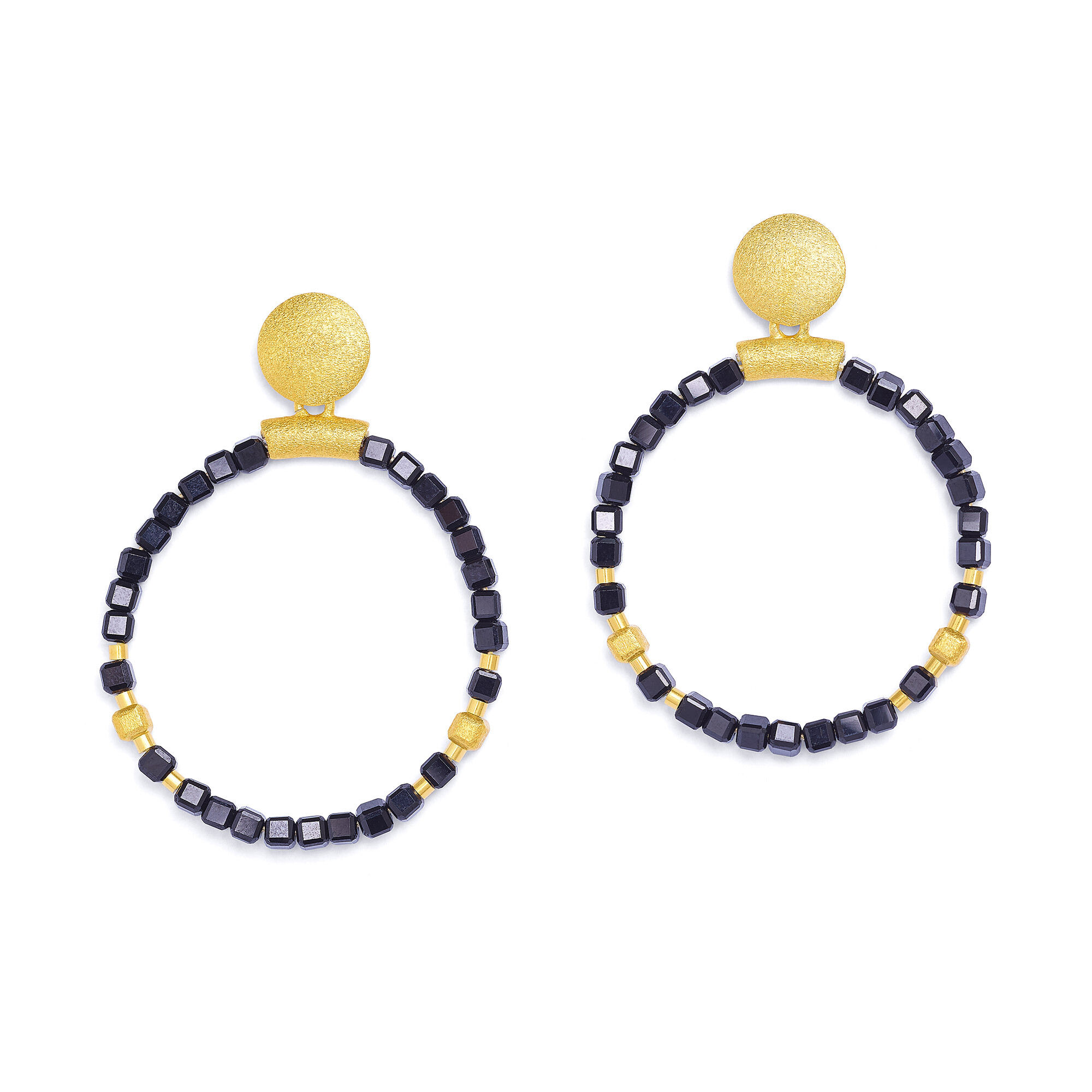 Bernd Wolf Ohrringe Rondela Designlinie Cubes, Spinell, Schwarz / Gold