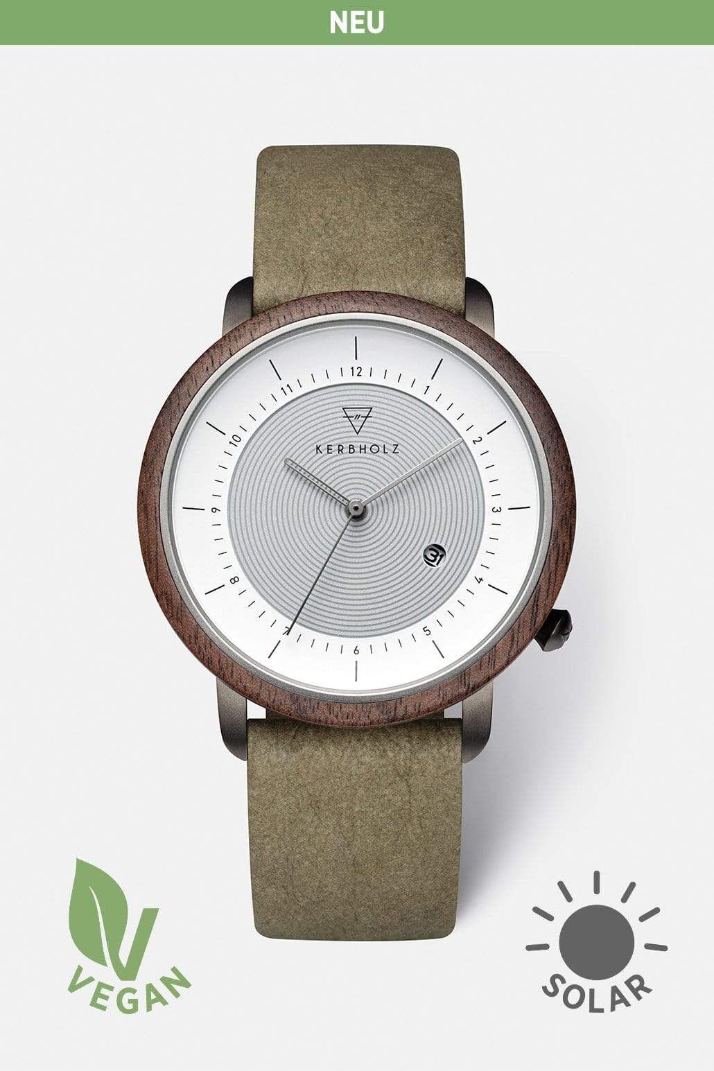 Kerbholz Herrenuhr Michel Walnut Olive Solar Vegan WATMMIC7714