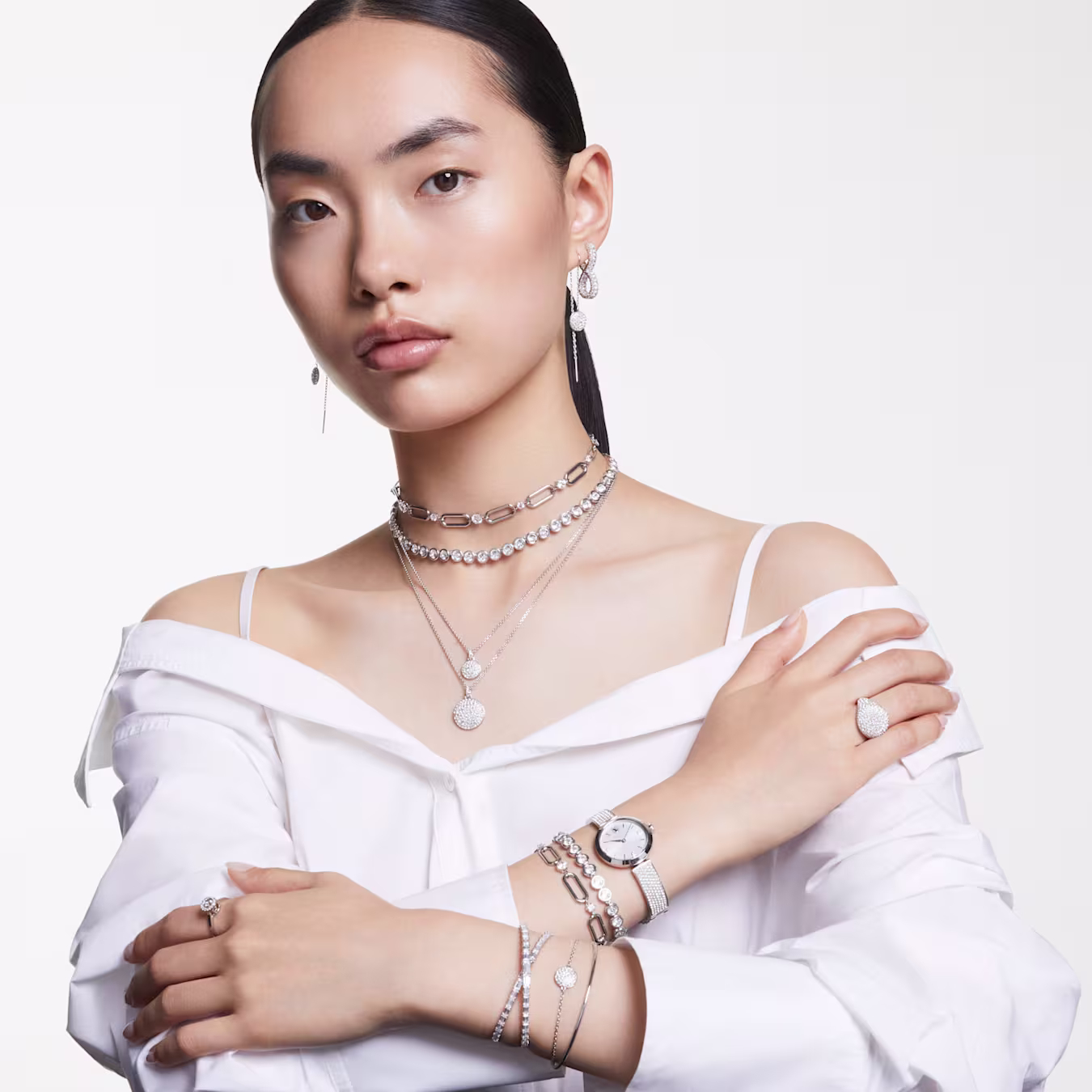 Swarovski  Imber Tennis Halskette Rundschliff, Weiß, Rhodiniert