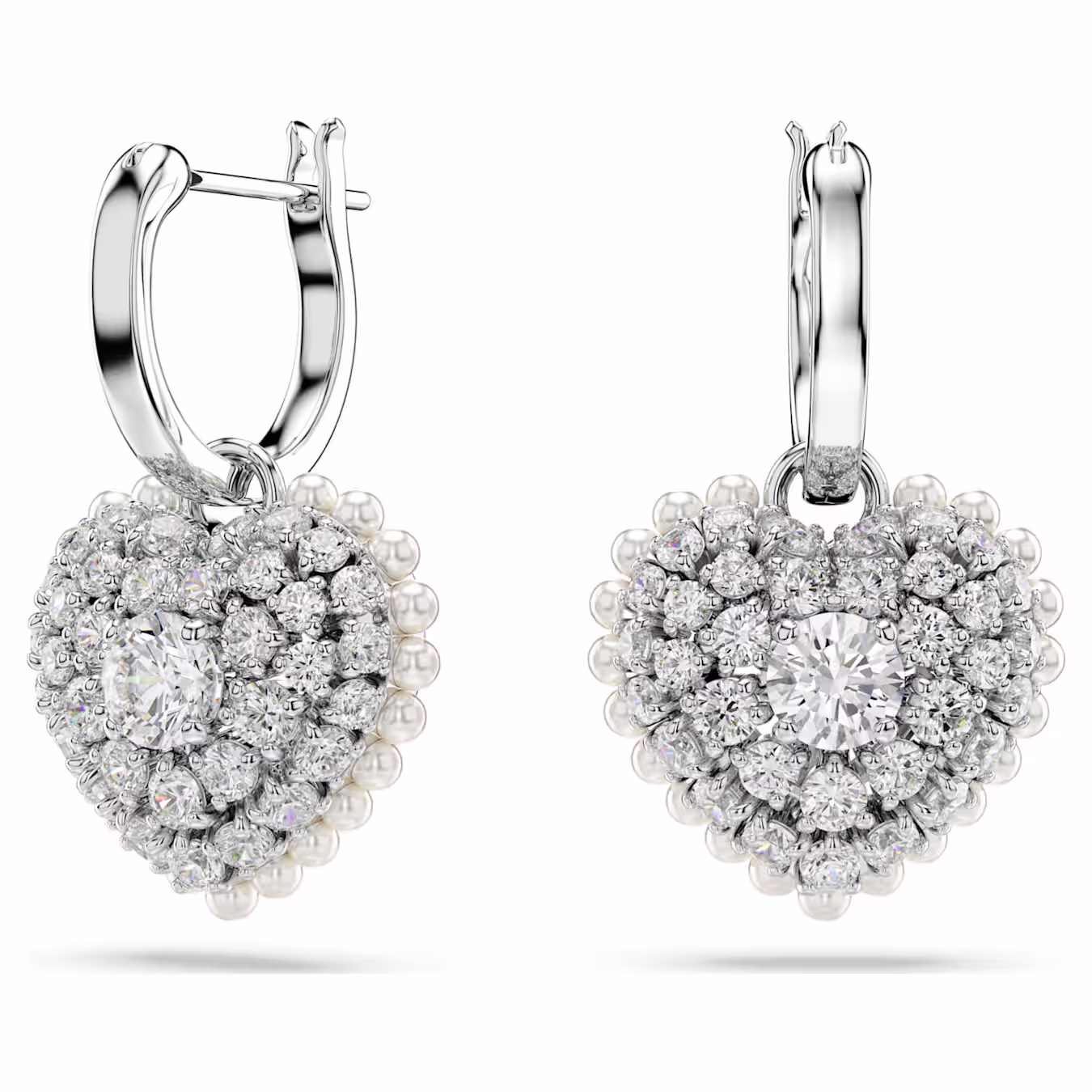 Swarovski Idyllia Drop Earrings Crystal Pearl, Heart, White, Rhodium Plated