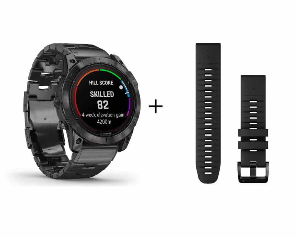 Garmin fēnix® 7X Pro Sapphire Solar Carbon Gray Titanium with titanium bracelet and silicone strap 010-02778-30