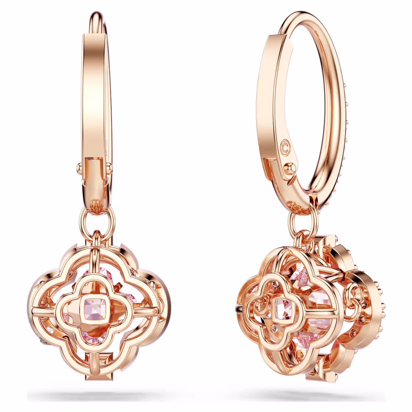 Swarovski Una drop earrings lucky clover, pink, 18k rose gold plated