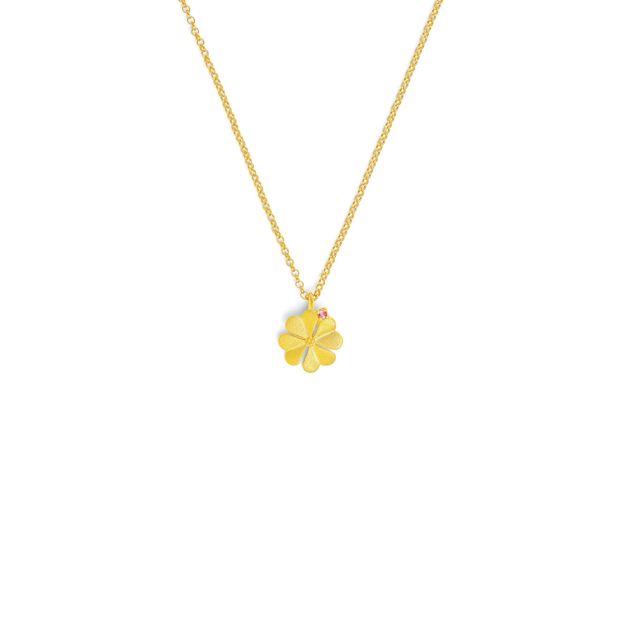 Bernd Wolf Kette Kleenika Designlinie Glücksbringer, Turmalin pink, Kleeblatt, 24-Karat-goldplattiert