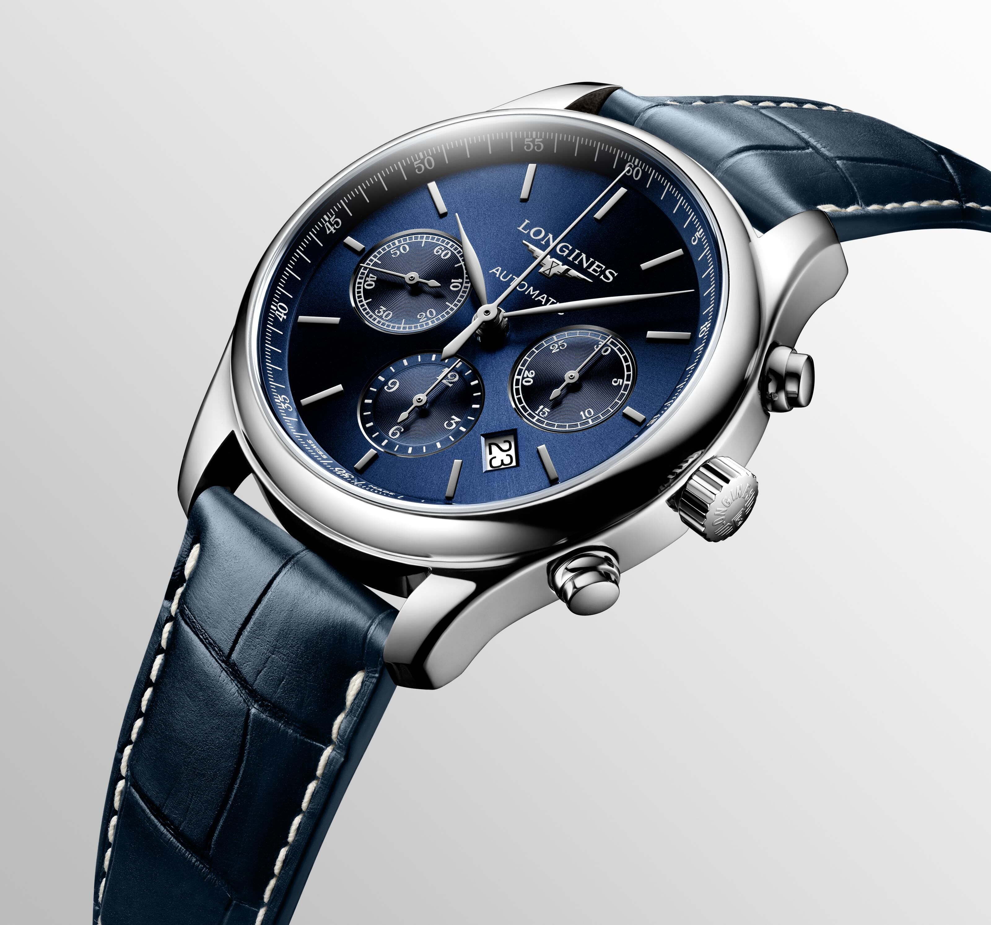 Longines Master Collection Chronograph Blau Lederband Herrenuhr L2.759.4.92.0