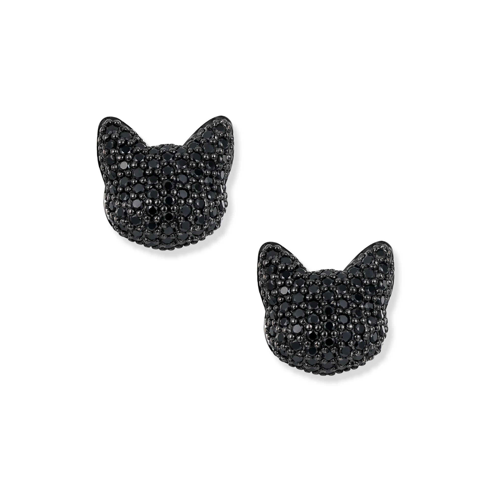 Seinerzeit Stecker Kuro Katzen Ohrringe, Sterling Silber mit schwarzen Zirkonia