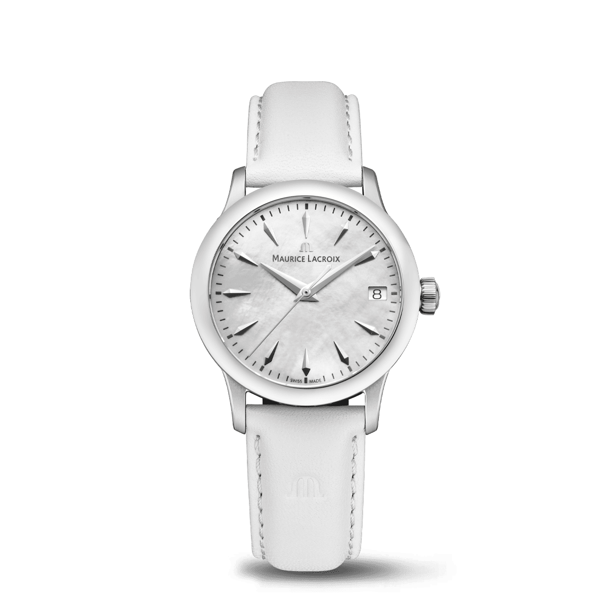 Maurice Lacroix 1975 Quartz 33mm, Quarzwerk, Lederband Weiß Damenuhr 751006-SS001-160-7