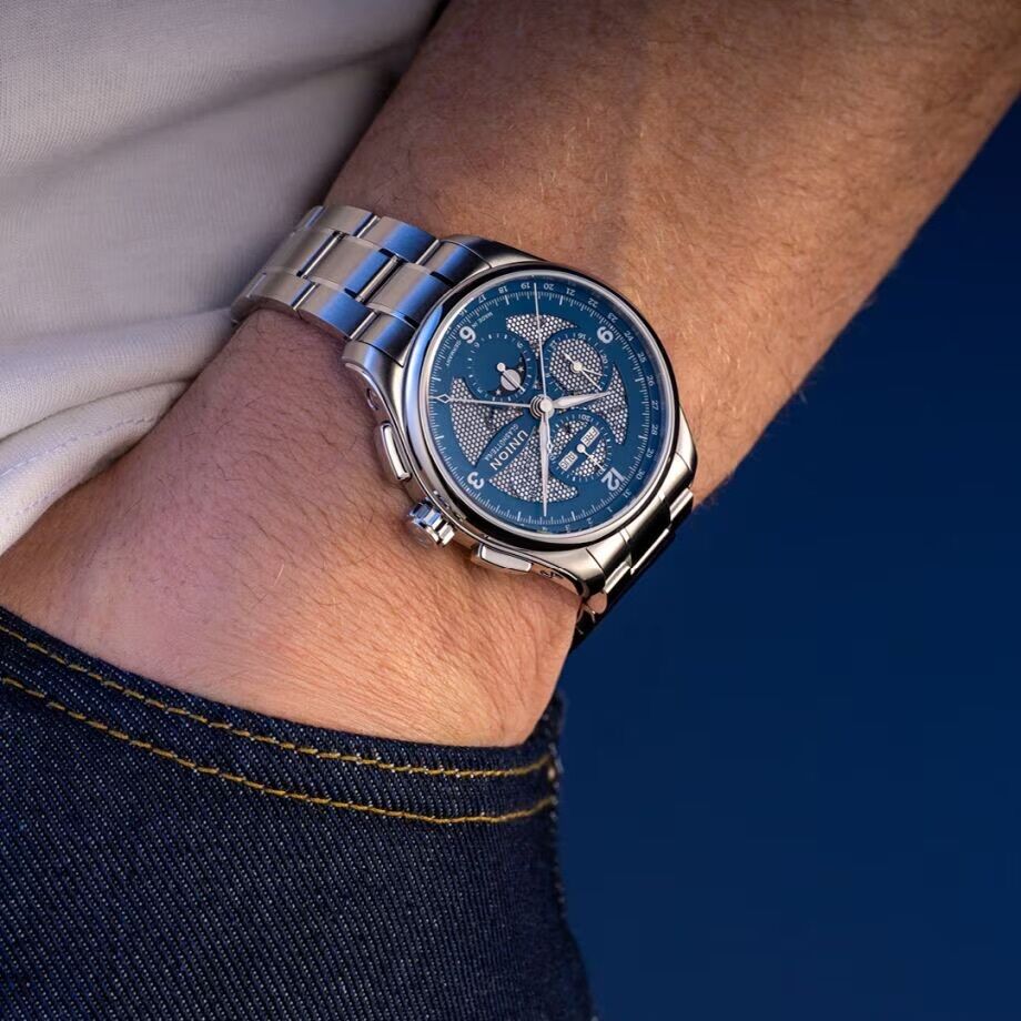 Union Glashütte skelettiertes Zifferblatt blau Belisar Chronograph D014.425.11.042.00
